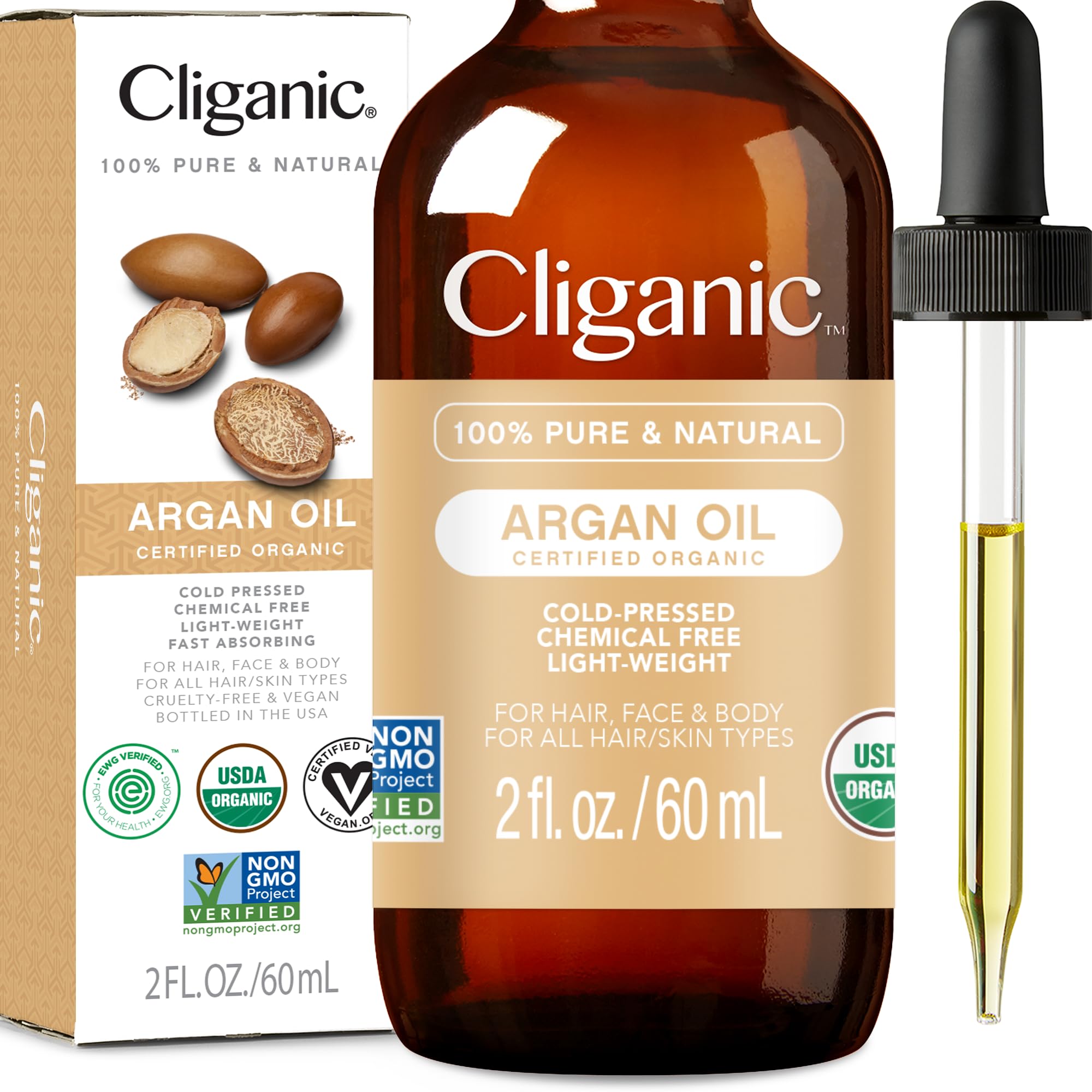 Aceite De Argán Cliganic 100% Puro Orgánico Para Cabello, Cara Y Piel, 30 Ml - Venta Internacional.