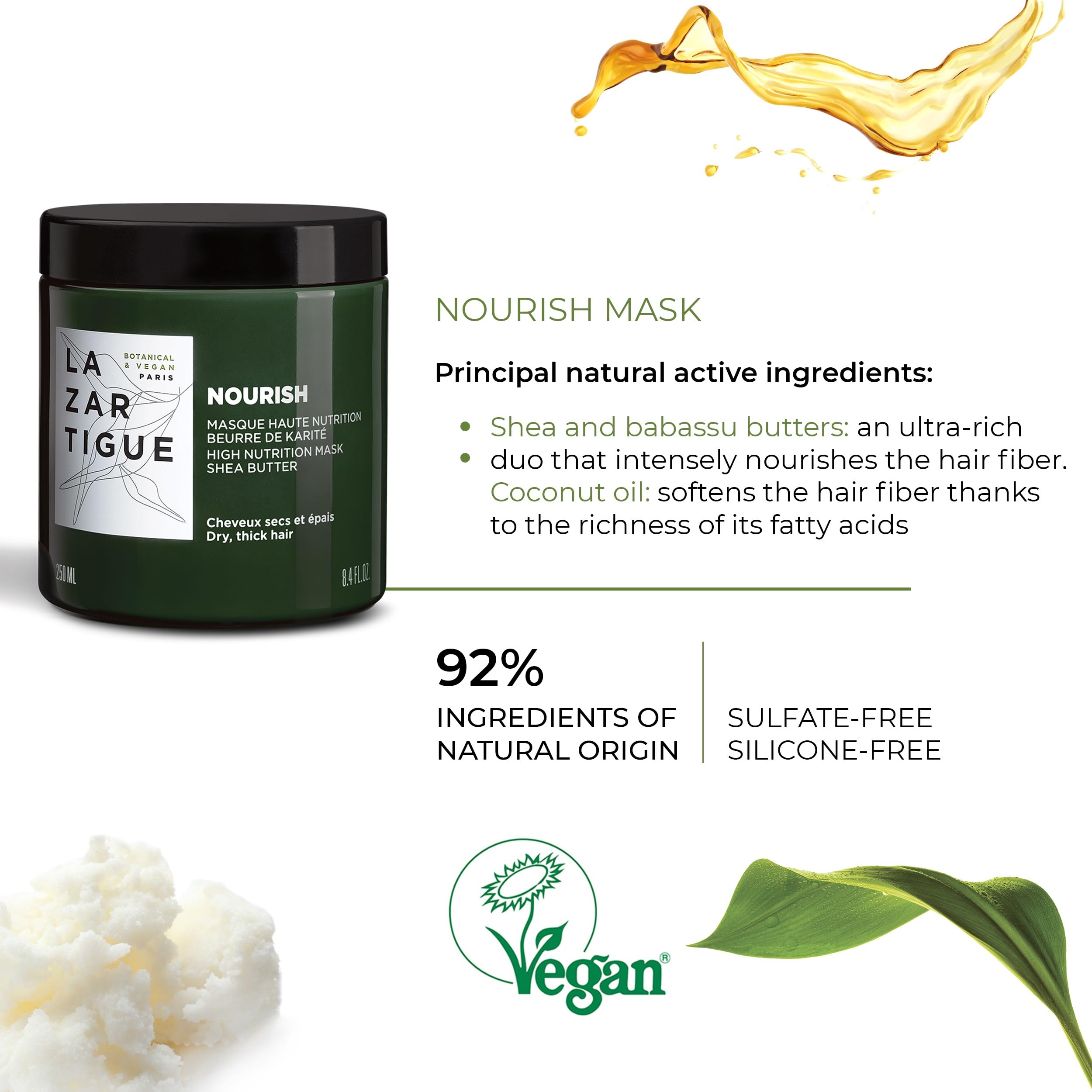 Foto 5 pulgar | Mascarilla Capilar Lazartigue Nourish Hidratante 250 Ml Con Aceite De Coco - Venta Internacional.