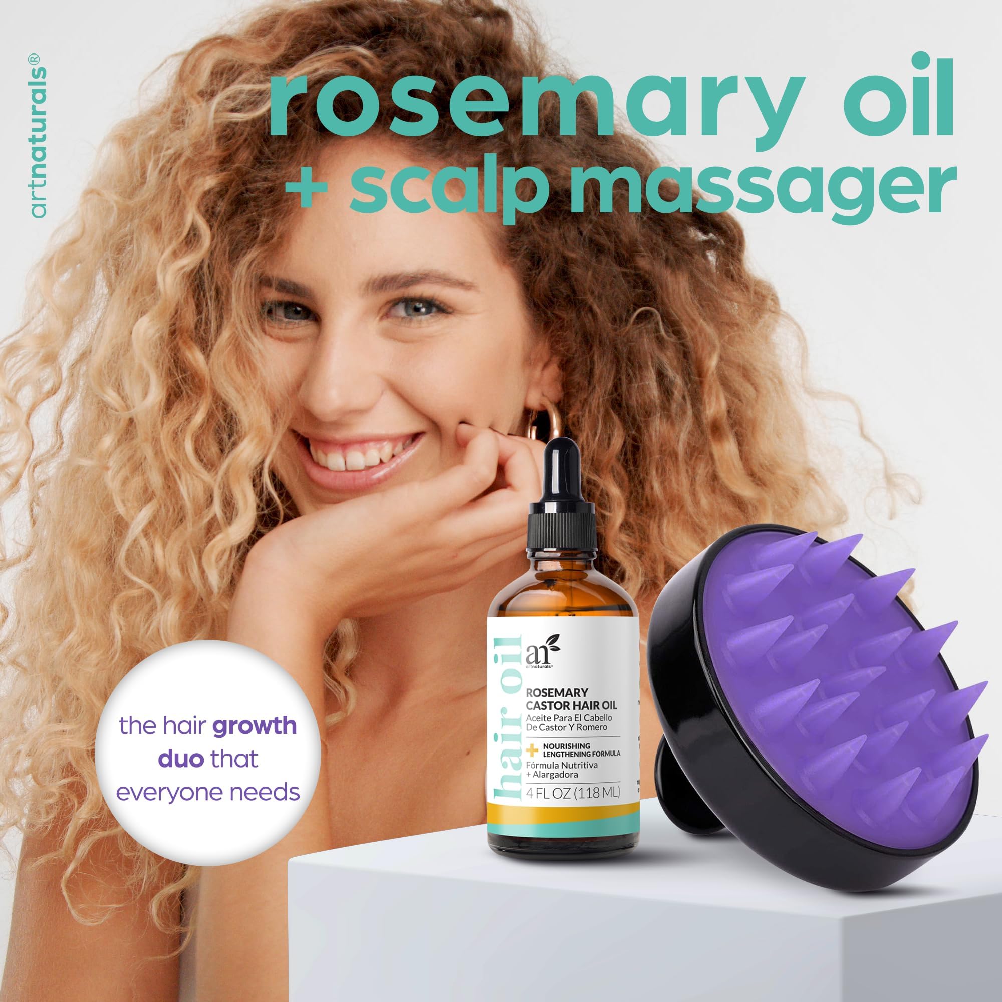 Foto 2 | Set De Aceites Capilares Artnaturals Organic Rosemary Castor 120 Ml Con Masajeador - Venta Internacional.