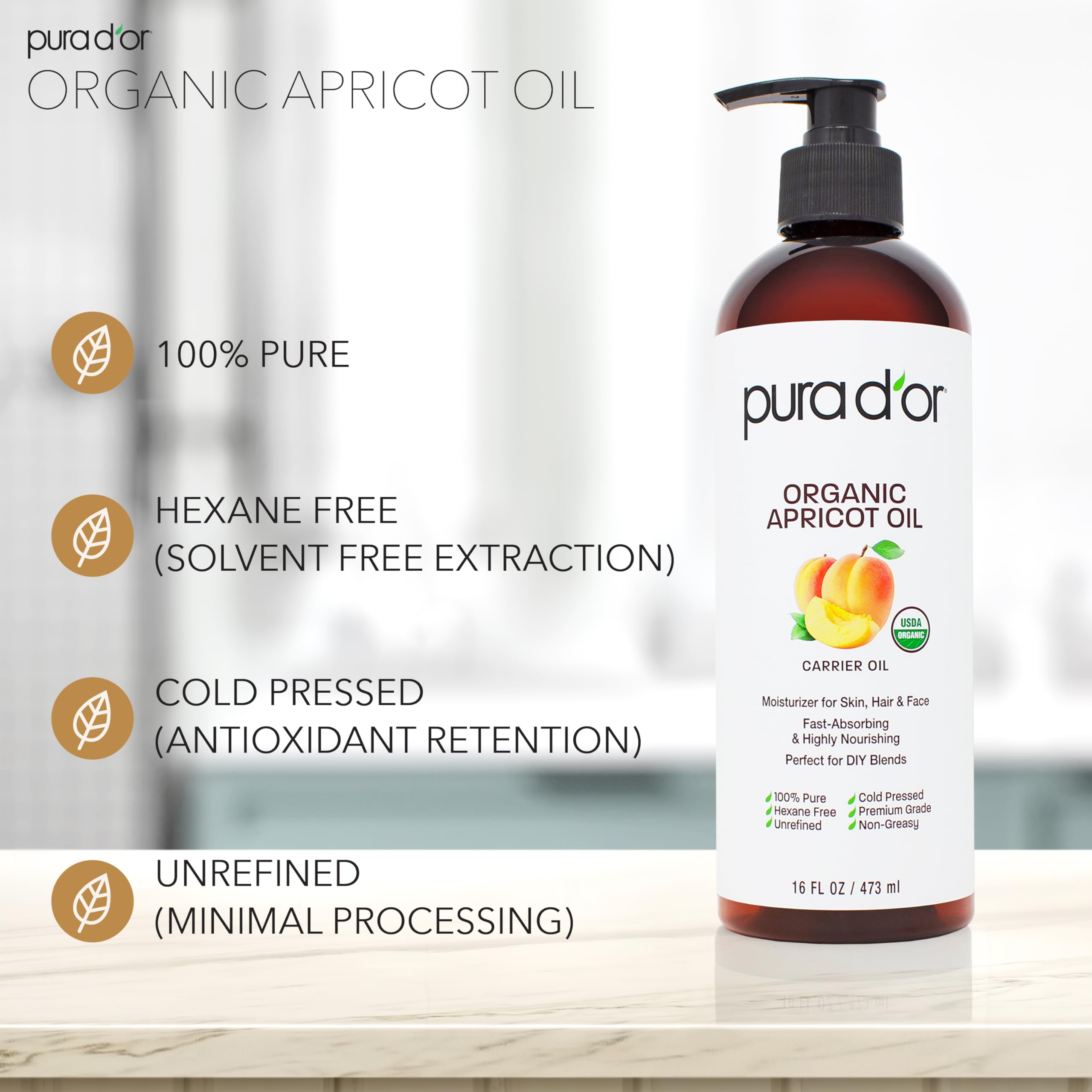 Foto 2 | Aceite De Semilla De Albaricoque Pura D'or 473 Ml 100% Orgánico Puro - Venta Internacional.