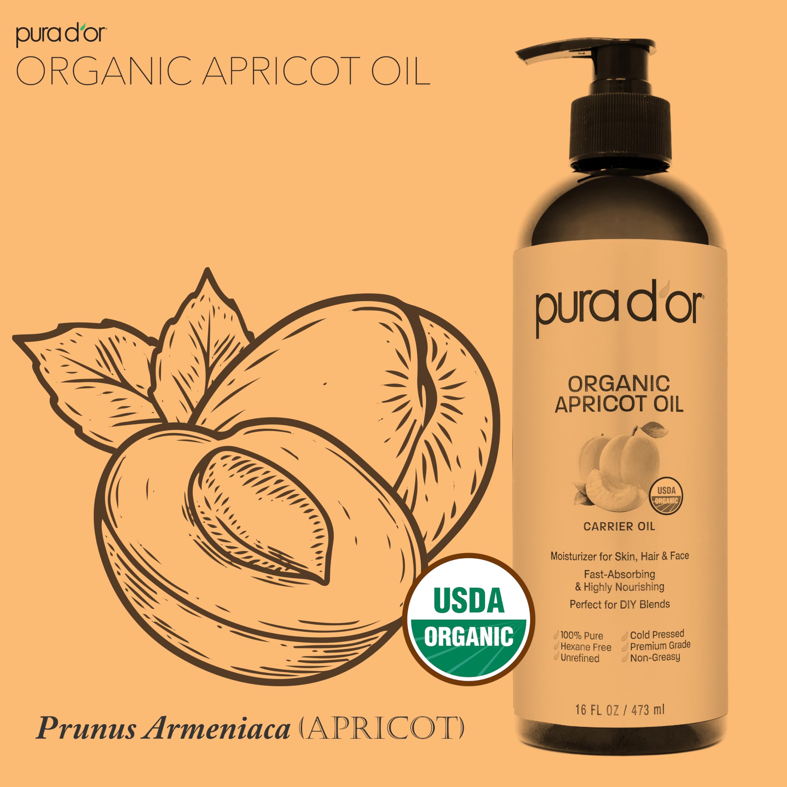 Foto 5 pulgar | Aceite De Semilla De Albaricoque Pura D'or 473 Ml 100% Orgánico Puro - Venta Internacional.