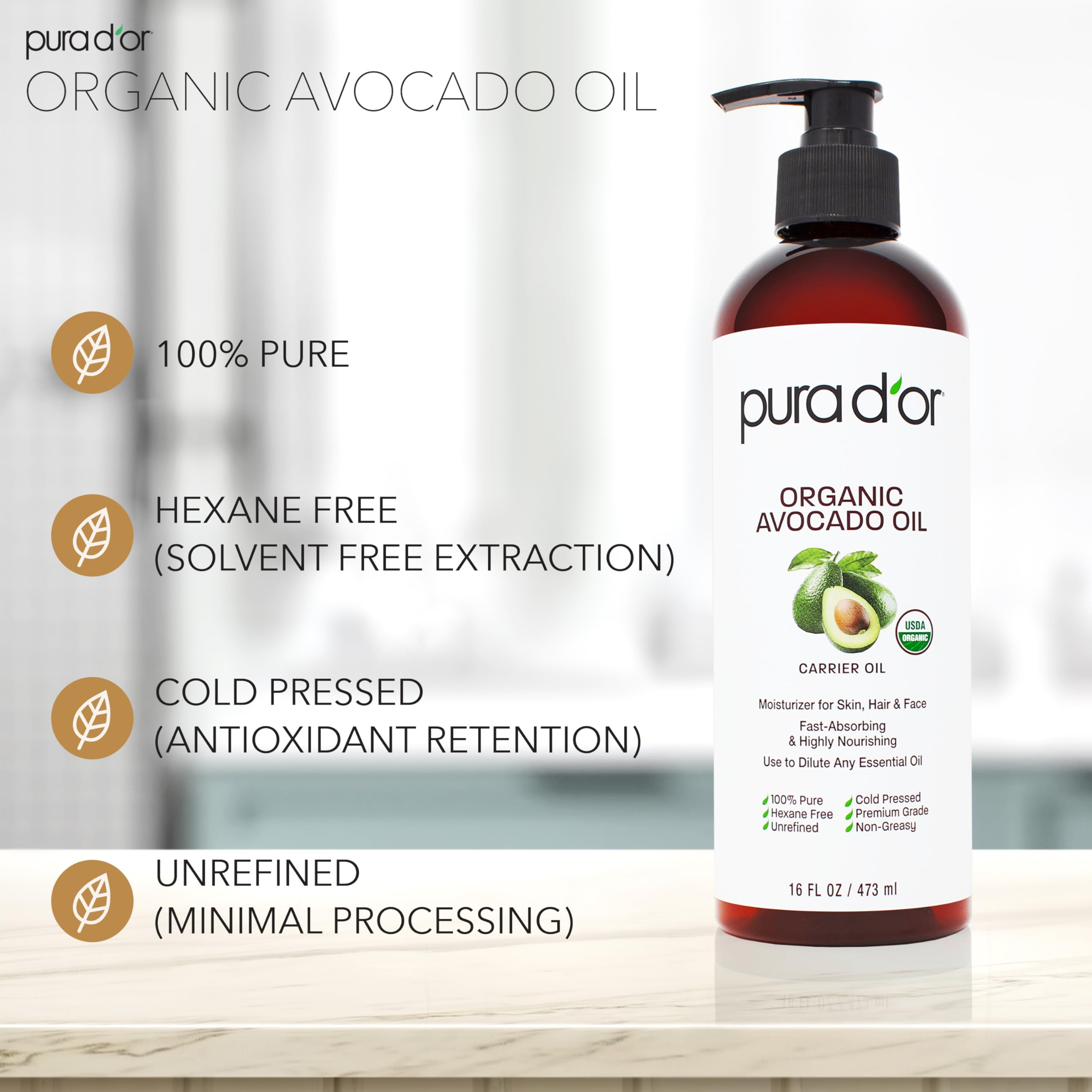 Foto 2 | Aceite De Aguacate Pura D'or 473 Ml  100% Puro Y Natural  Orgánico Del Usda - Venta Internacional.