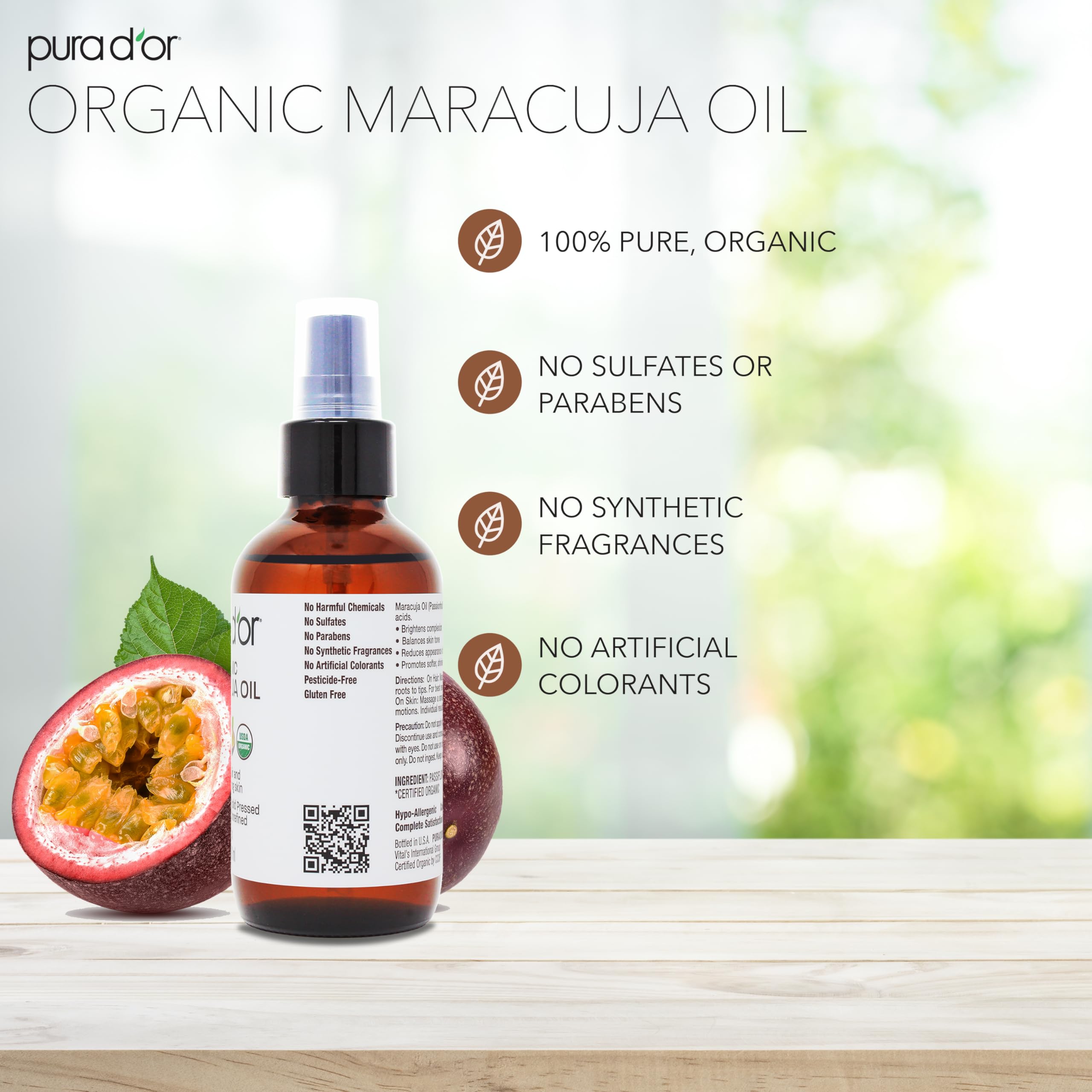 Foto 4 pulgar | Aceite Corporal Pura D'or Aceite De Maracuyá Orgánico  120 Ml  100% Puro - Venta Internacional.