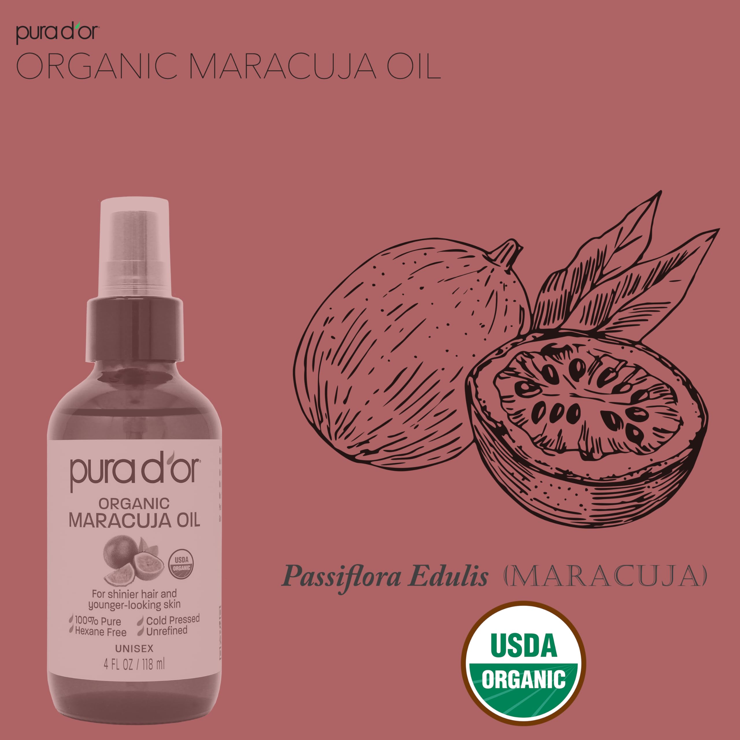 Foto 5 pulgar | Aceite Corporal Pura D'or Aceite De Maracuyá Orgánico  120 Ml  100% Puro - Venta Internacional.