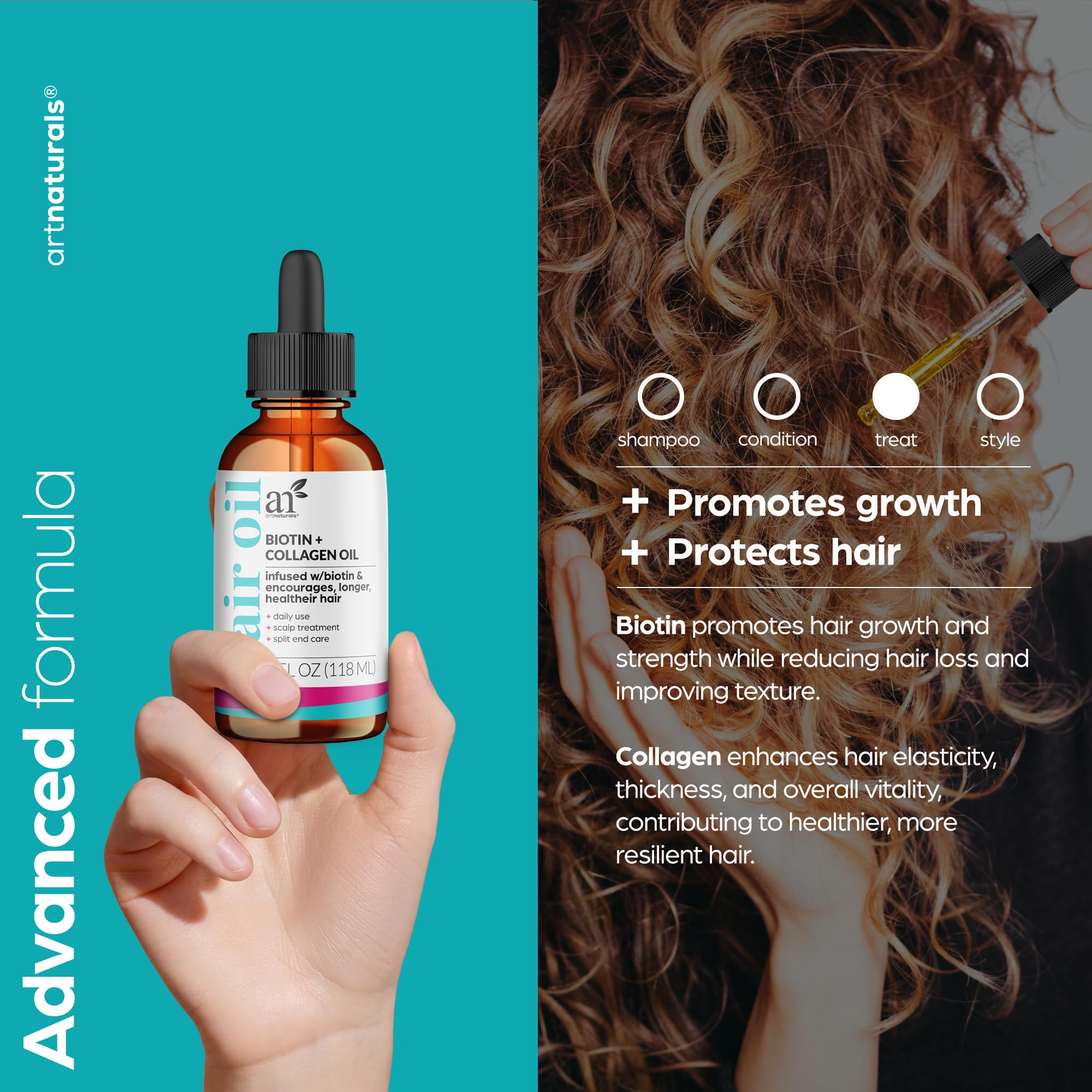 Foto 2 | Aceite Capilar Artnaturals Con Biotina  Crecimiento De Colágeno  120 Ml  Reduce La Pérdida - Venta Internacional.