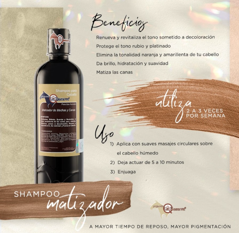 Foto 3 pulgar | Shampoo Matizador De Mechas Y Canas Yeguada La Reserva Tratamiento Matizante, Elimina Tonos Deslavados. 500 Ml. (1 Bo