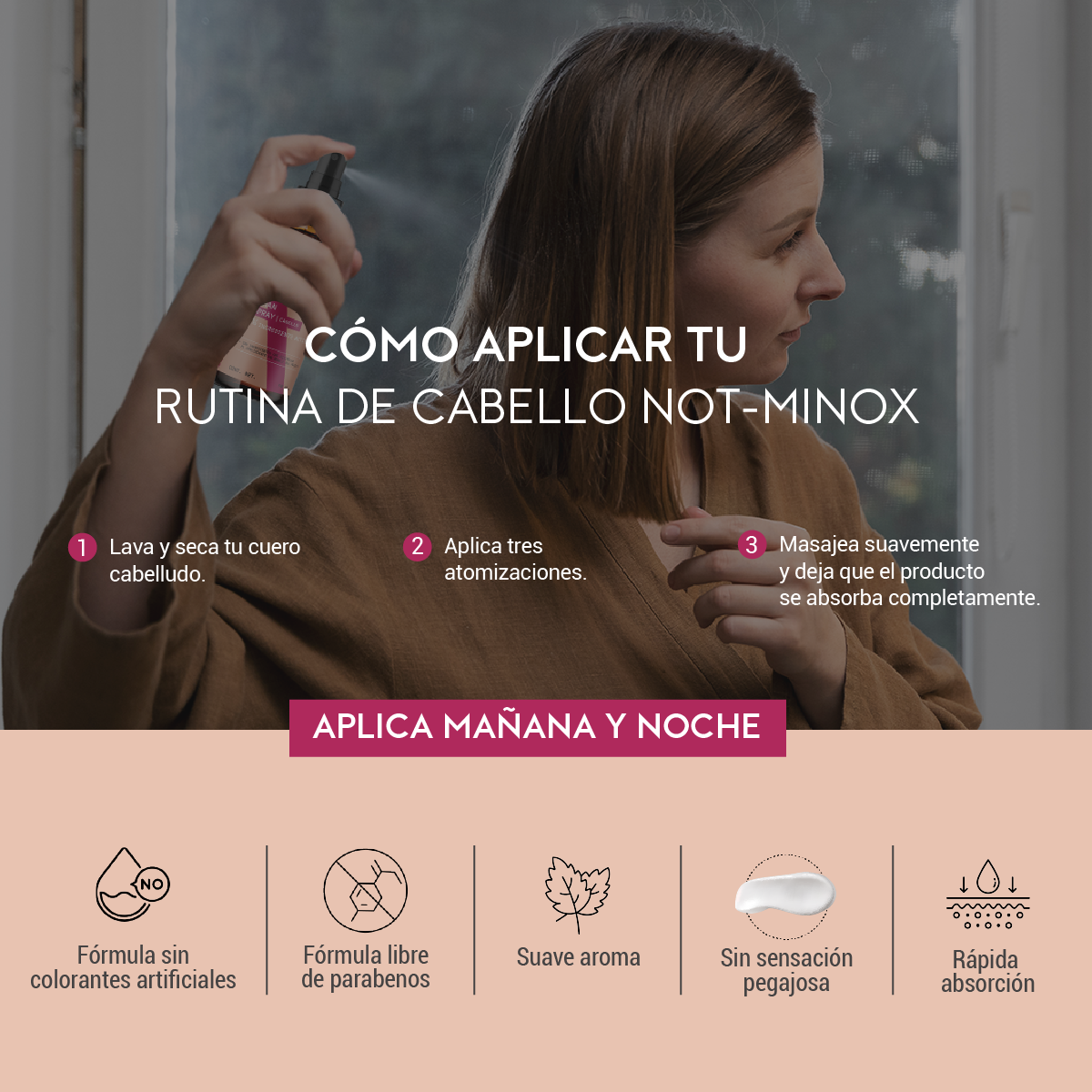 Foto 5 pulgar | Espray Crecimiento Cabello para Mujer Not-Minox 3% Ingrediente Activo 90 ml