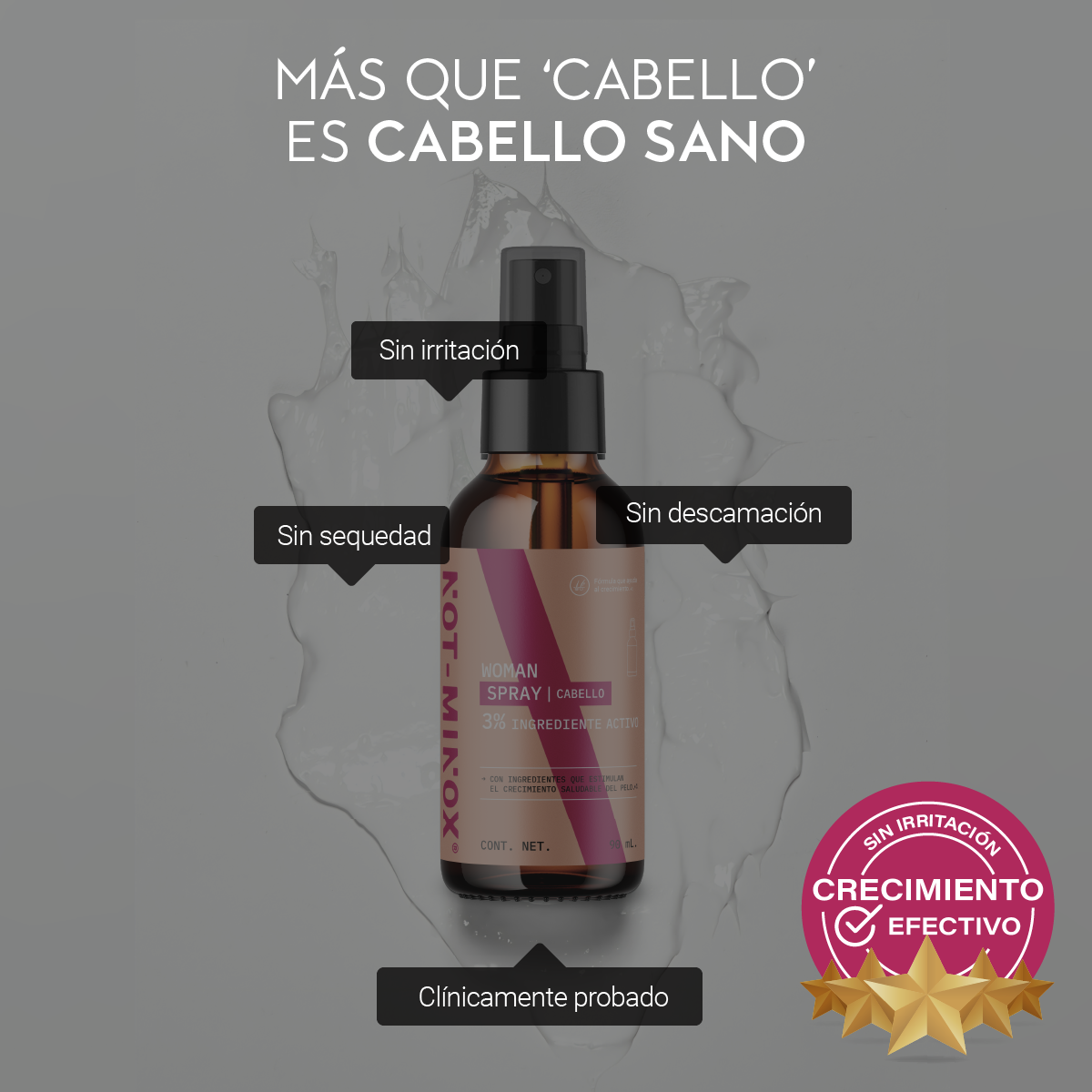 Foto 7 pulgar | Espray Crecimiento Cabello para Mujer Not-Minox 3% Ingrediente Activo 90 ml