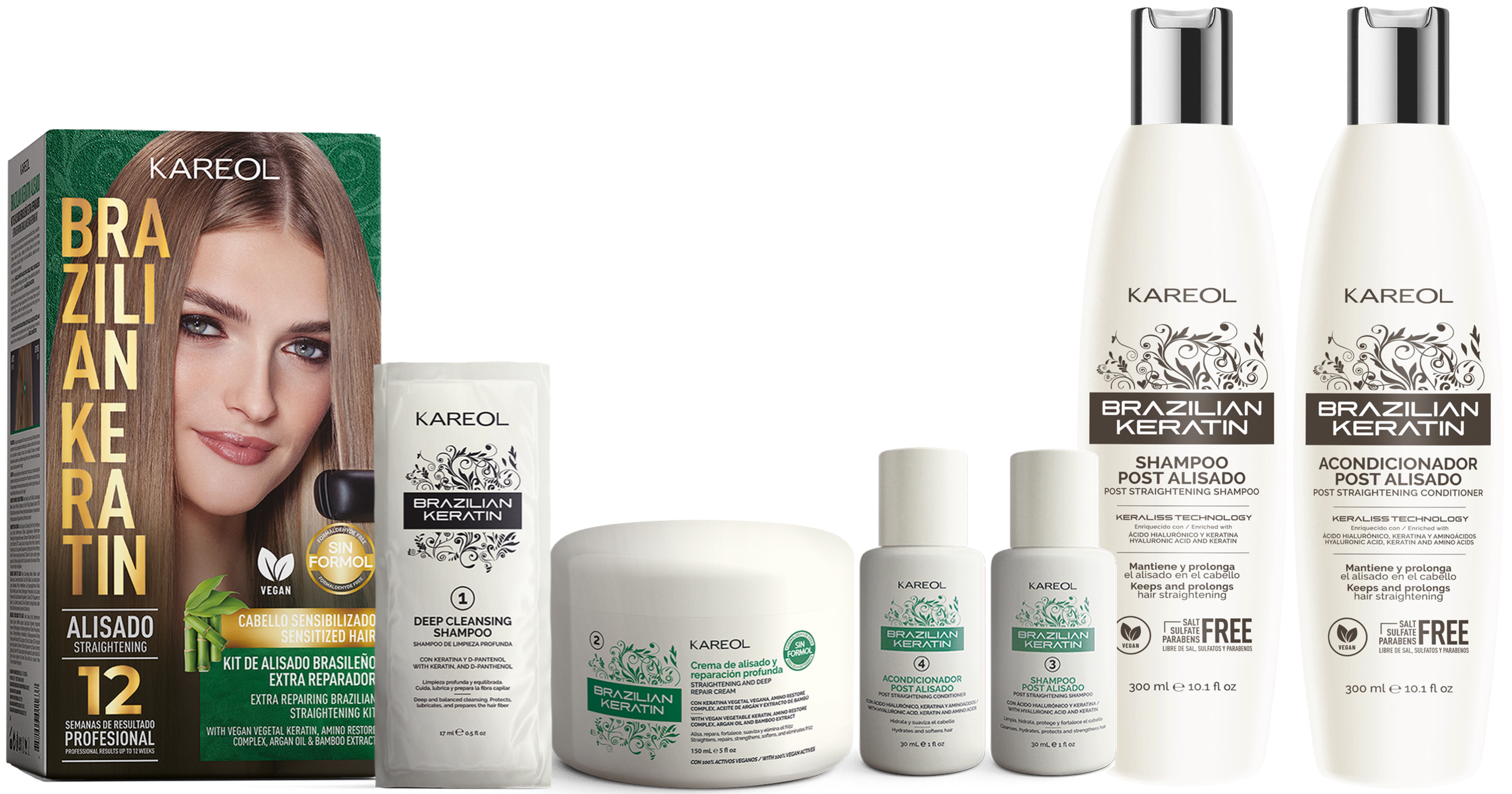 Kit Alisado Brasileño Kareol Cabello Sensibilizado: Alisado, Sh Y Ac 3 Piezas $629