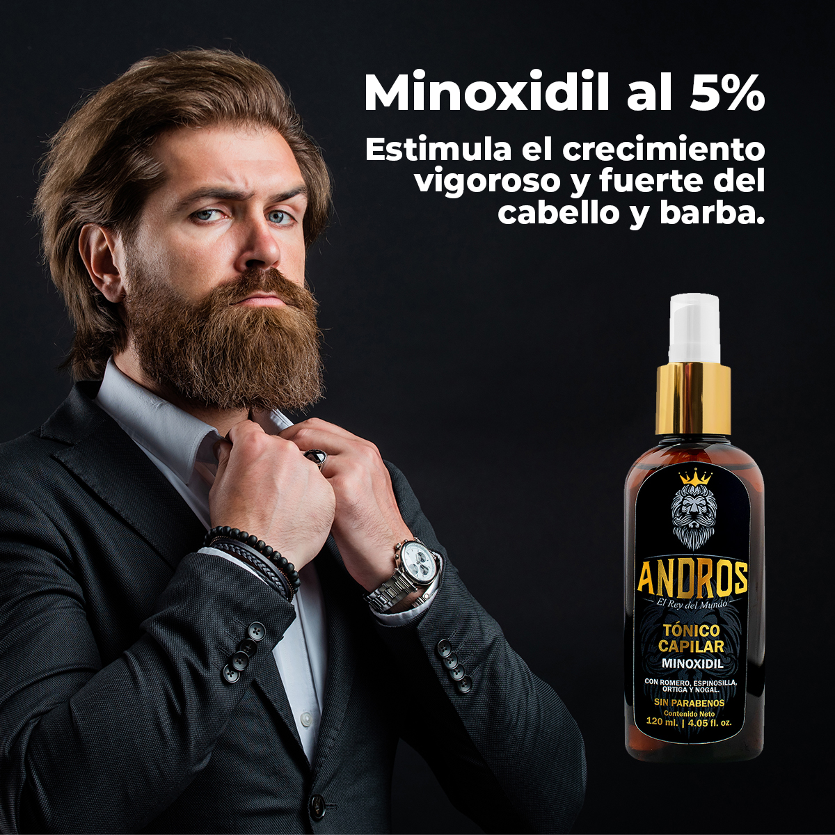 Foto 4 pulgar | Tónico Capilar Con Minoxidil Andros 120 Ml Con Romero, Espinosilla, Ortiga Y Noga