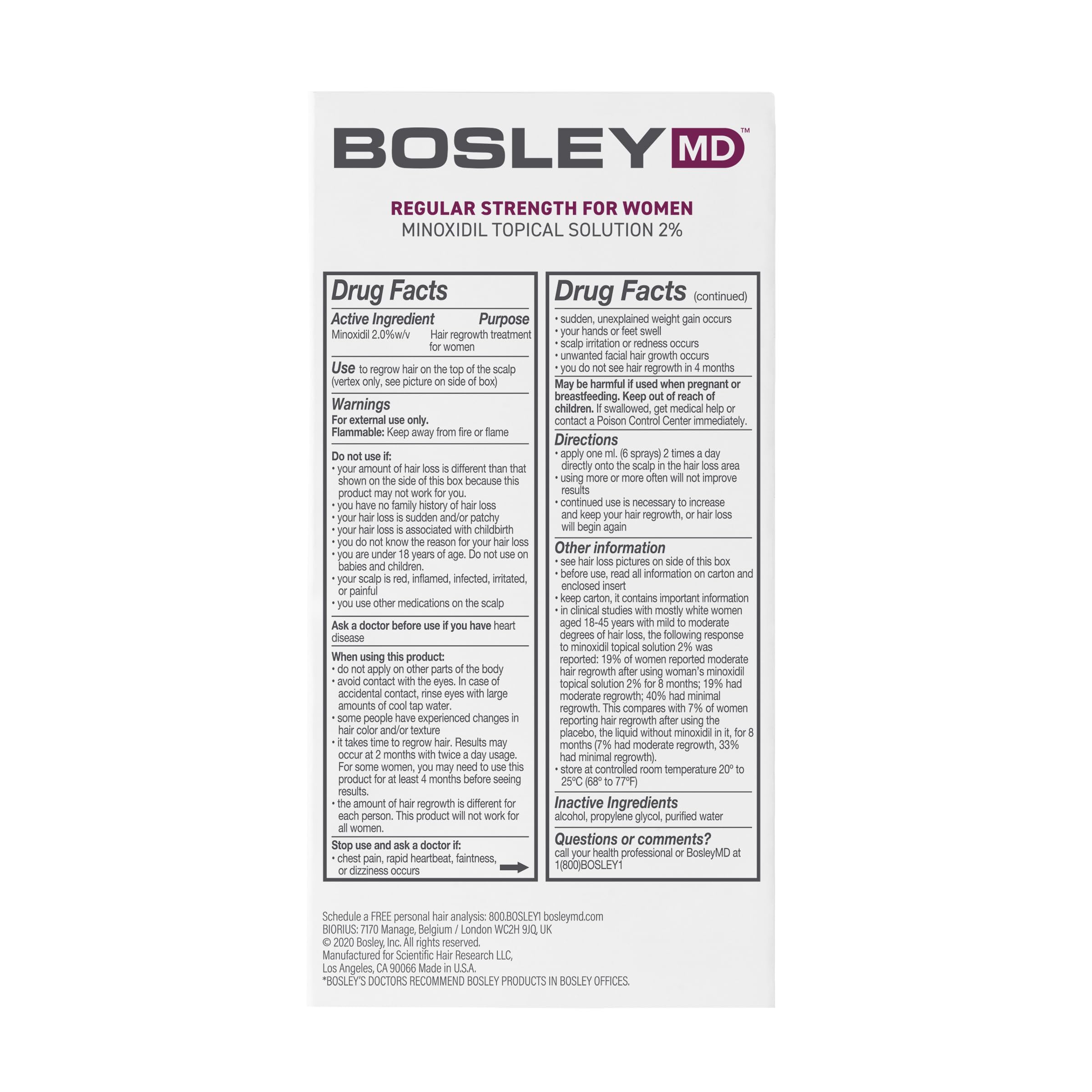 Foto 8 pulgar | Tratamiento Para El Crecimiento Del Cabello Bosleymd Minoxidil Para Mujer, 60 Ml, 2 - Venta Internacional.