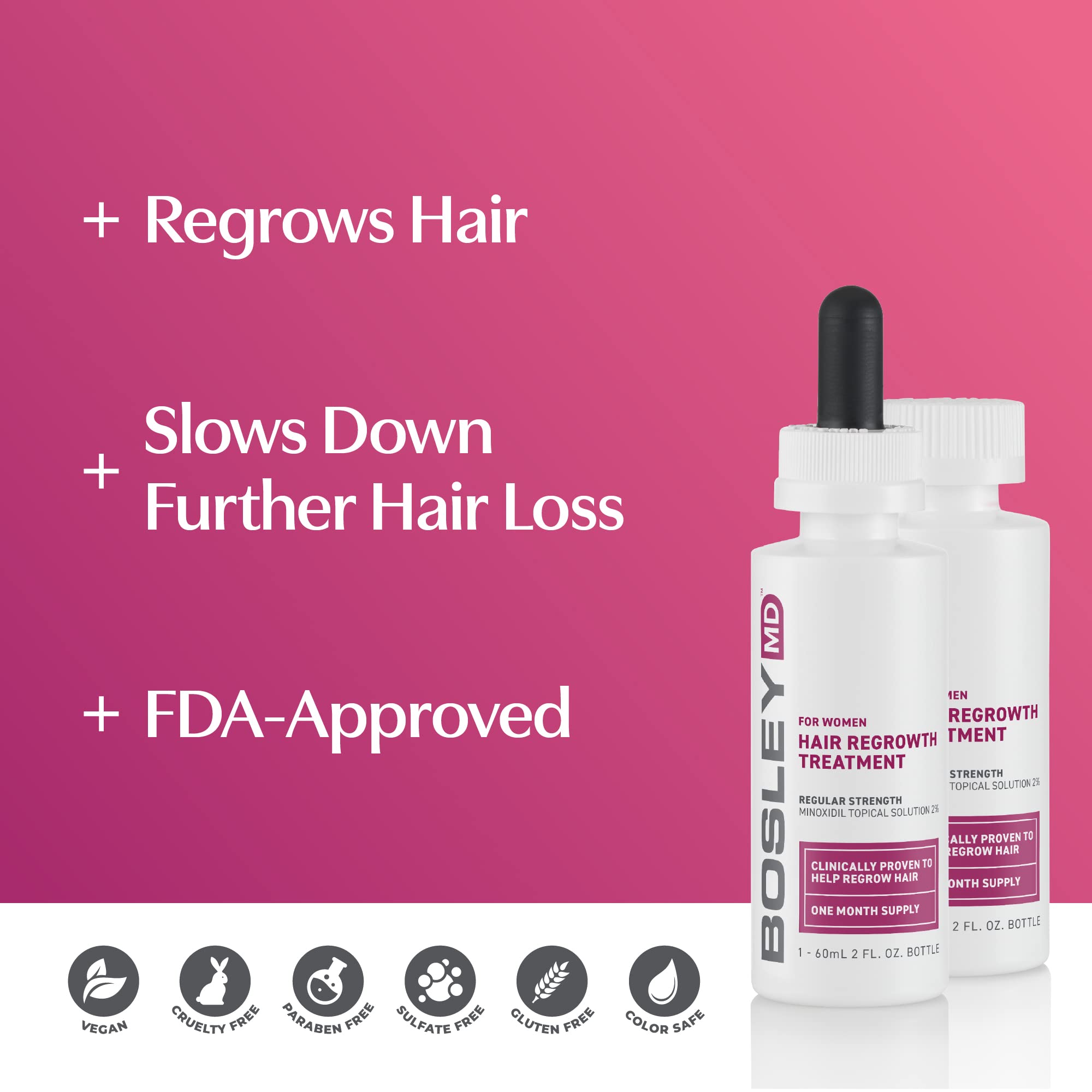 Foto 3 pulgar | Tratamiento Para El Crecimiento Del Cabello Bosleymd Regular Strength, 60 Ml X 2 - Venta Internacional.
