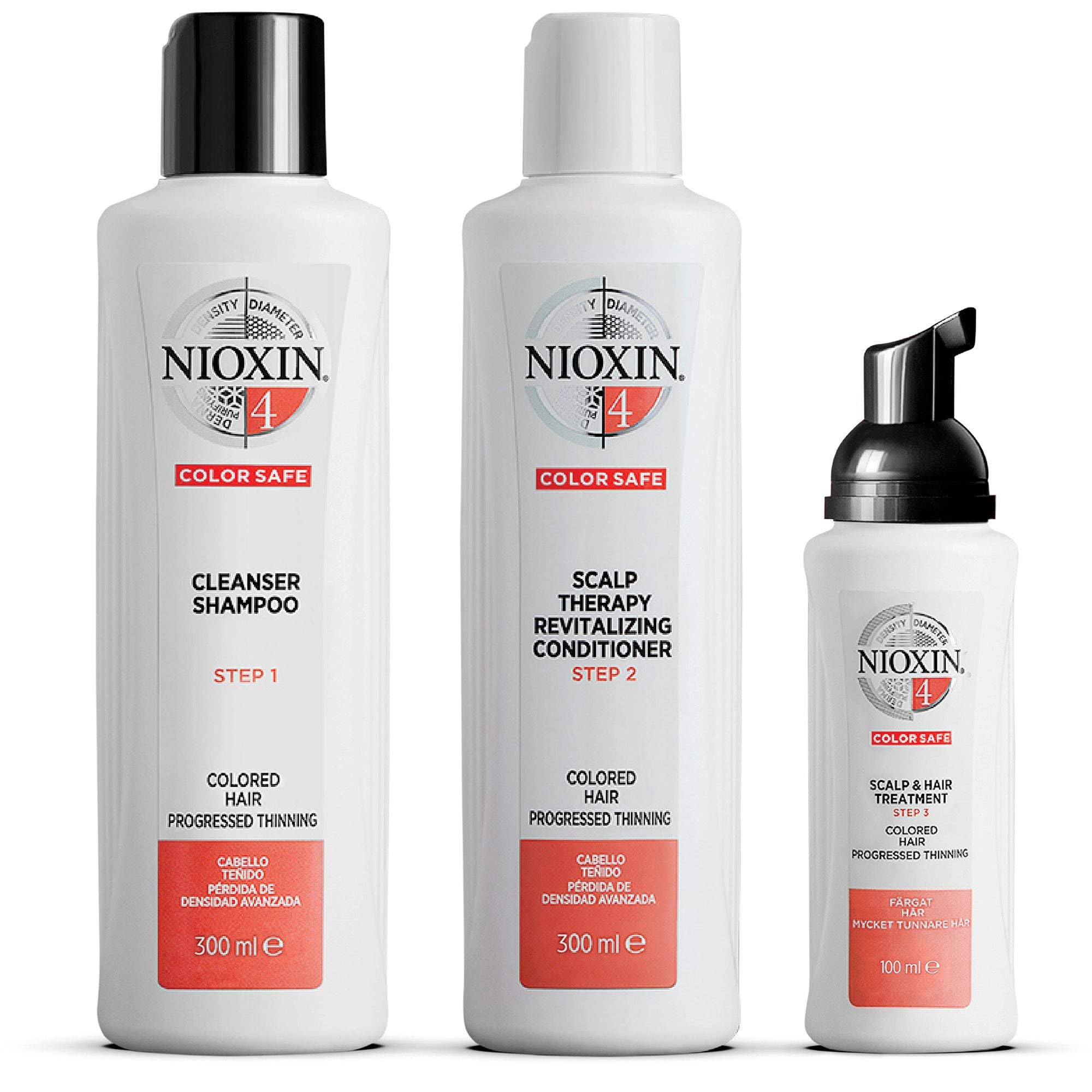 Kit De Tratamiento Capilar Nioxin 4 Para Adelgazar El Cabello Teñido Durante 3 Meses - Venta Internacional.