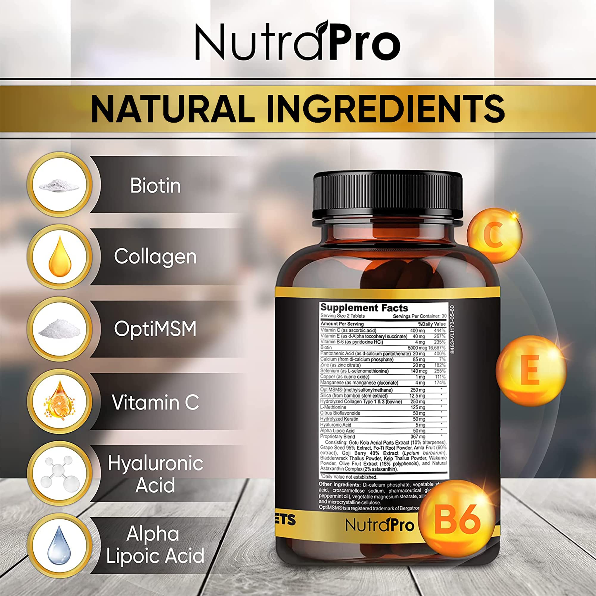 Foto 6 pulgar | Vitaminas Para El Crecimiento Del Cabello Nutrapro Para Hombres Con Biotina Y Vitaminas - Venta Internacional.