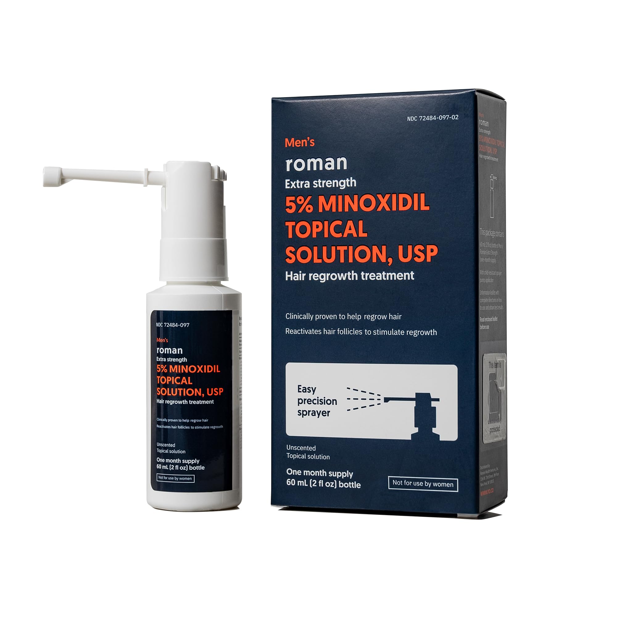 Foto 2 pulgar | Spray De Tratamiento Para El Crecimiento Del Cabello Roman Minoxidil 5% Para Hombres, 1 Ml - Venta Internacional.