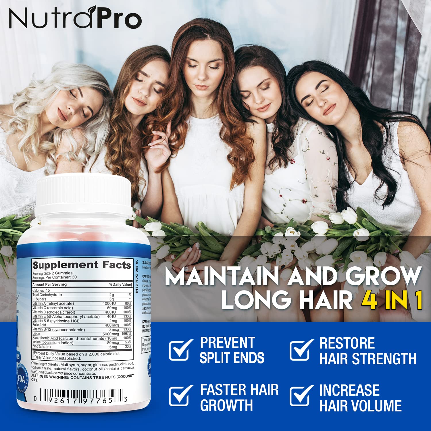 Foto 4 pulgar | Suplemento Para El Crecimiento Del Cabello Nutrapro Long Hair Gummies - Venta Internacional.