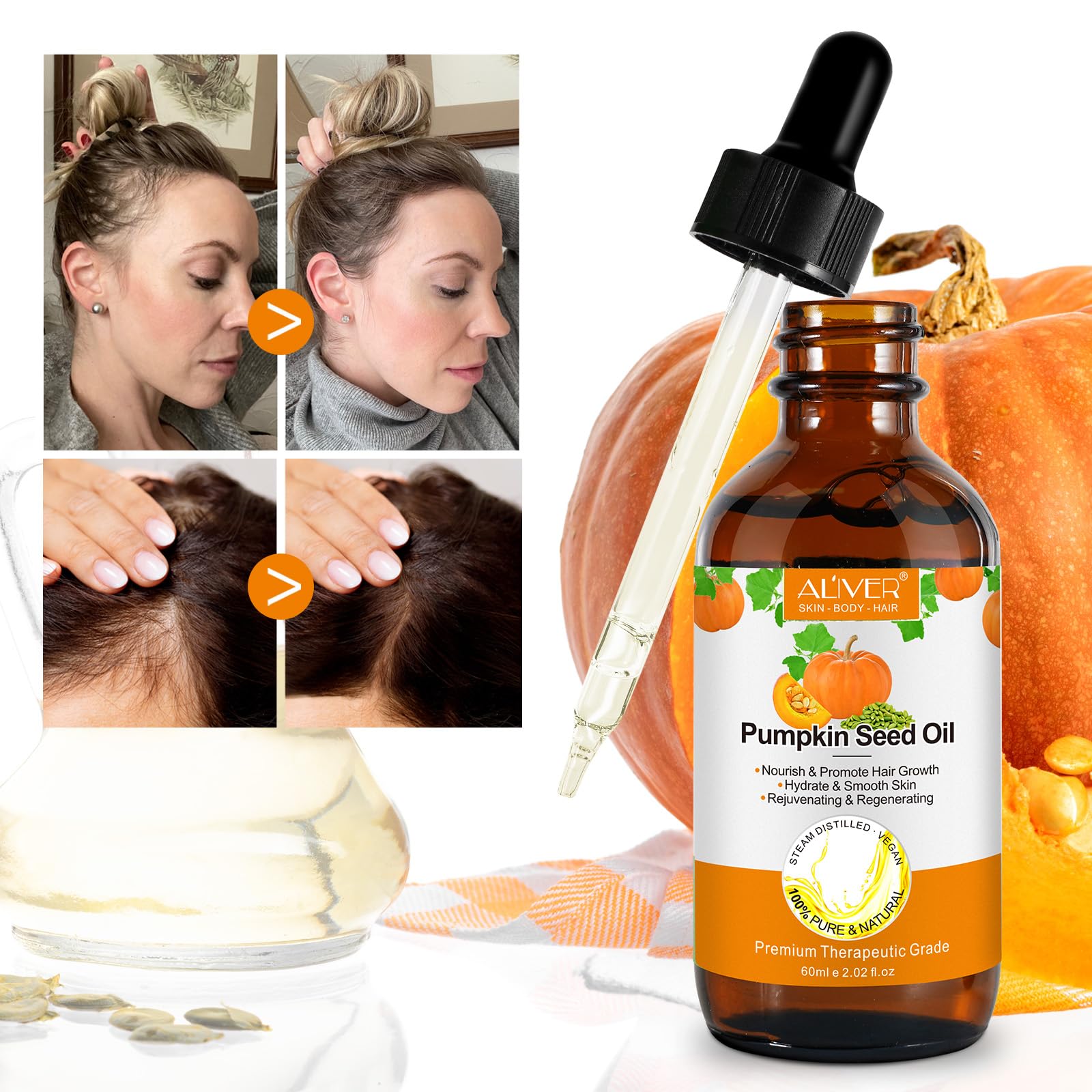 Foto 5 pulgar | Aceite De Semillas De Calabaza Prensado En Frío, 60 Ml, Para El Crecimiento Del Cabello Y La Piel - Venta Internacional