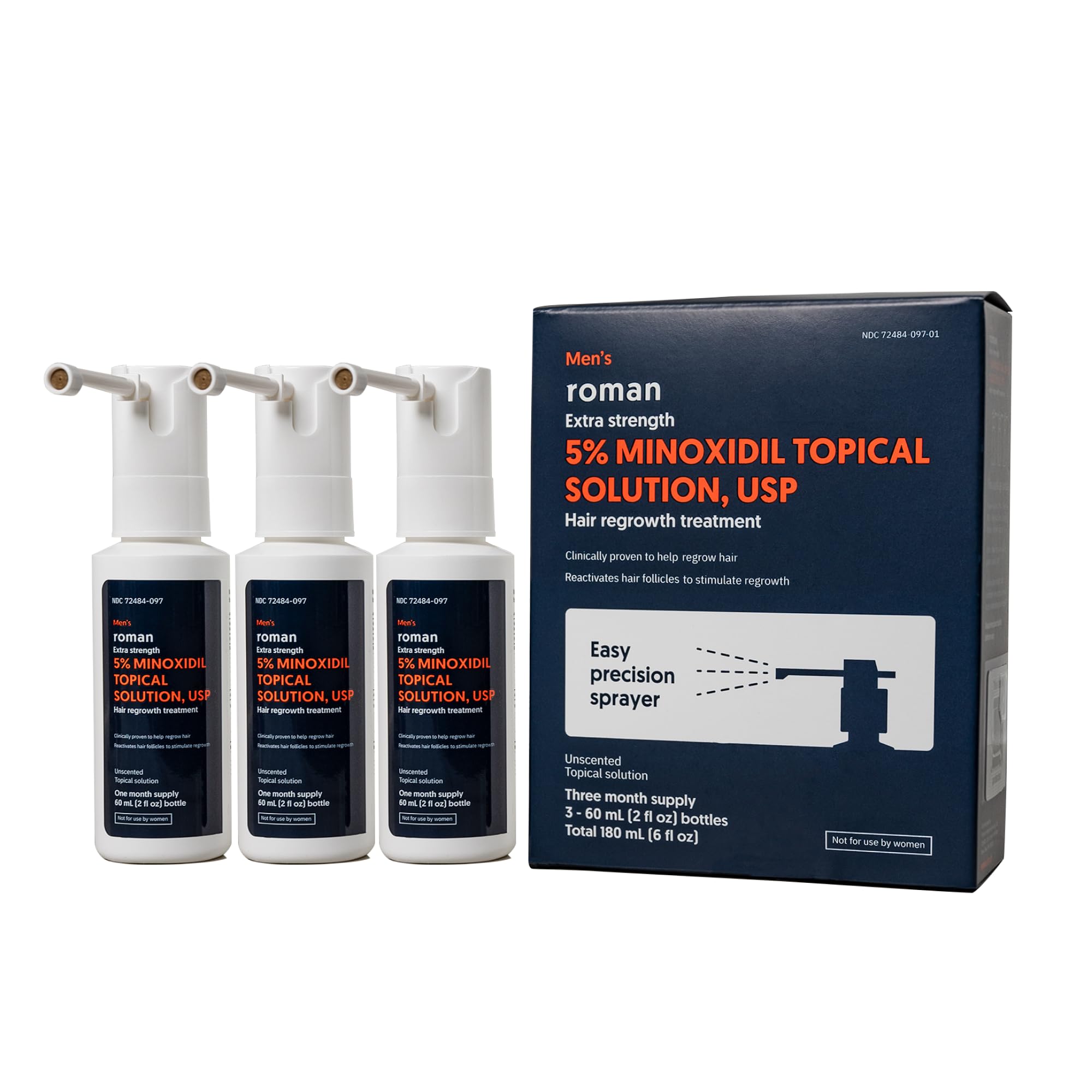 Foto 2 pulgar | Spray De Tratamiento Para El Crecimiento Del Cabello Roman Con 5% De Minoxidil, 90 Ml, Para Hombres - Venta Internacio