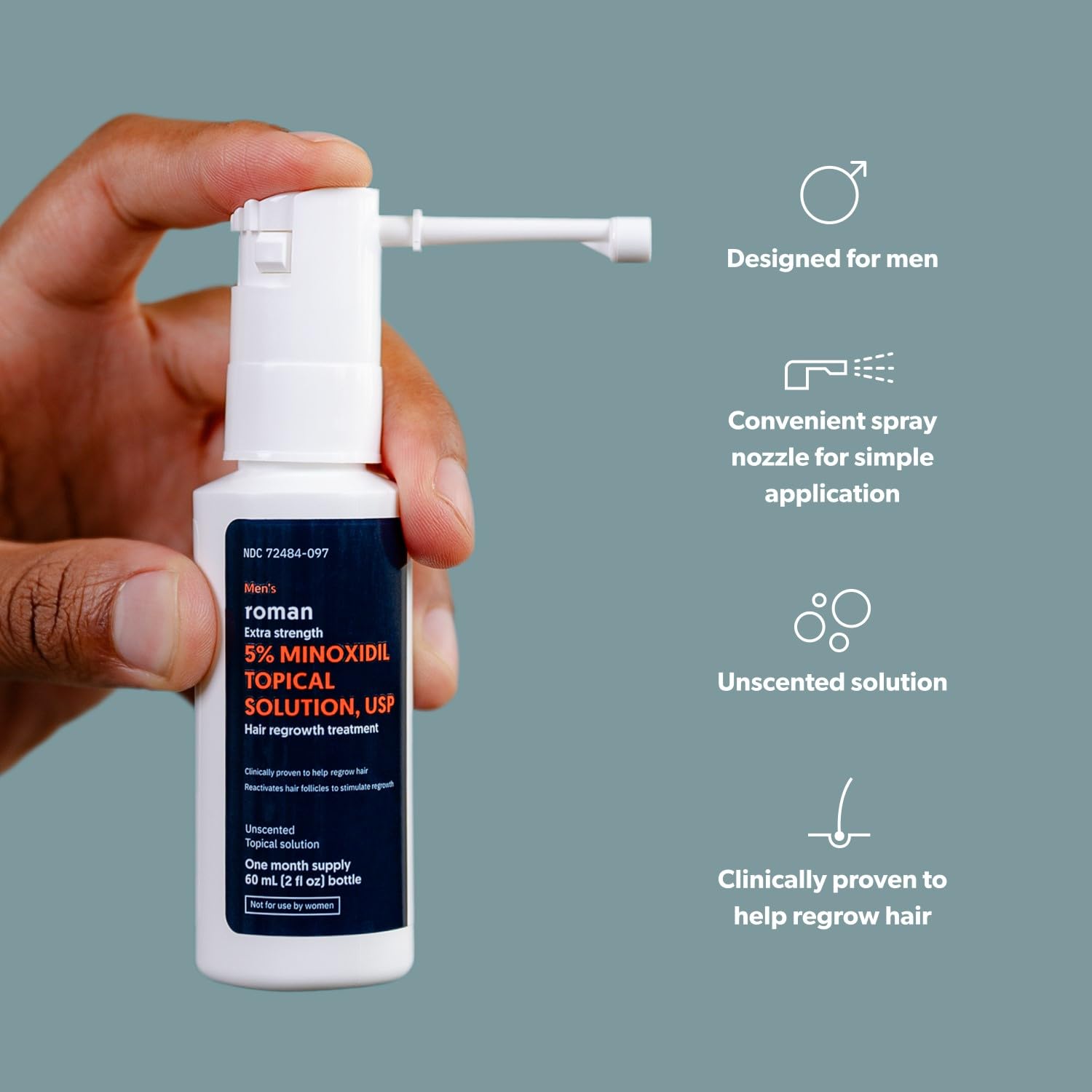 Foto 4 pulgar | Spray De Tratamiento Para El Crecimiento Del Cabello Roman Con 5% De Minoxidil, 90 Ml, Para Hombres - Venta Internacio