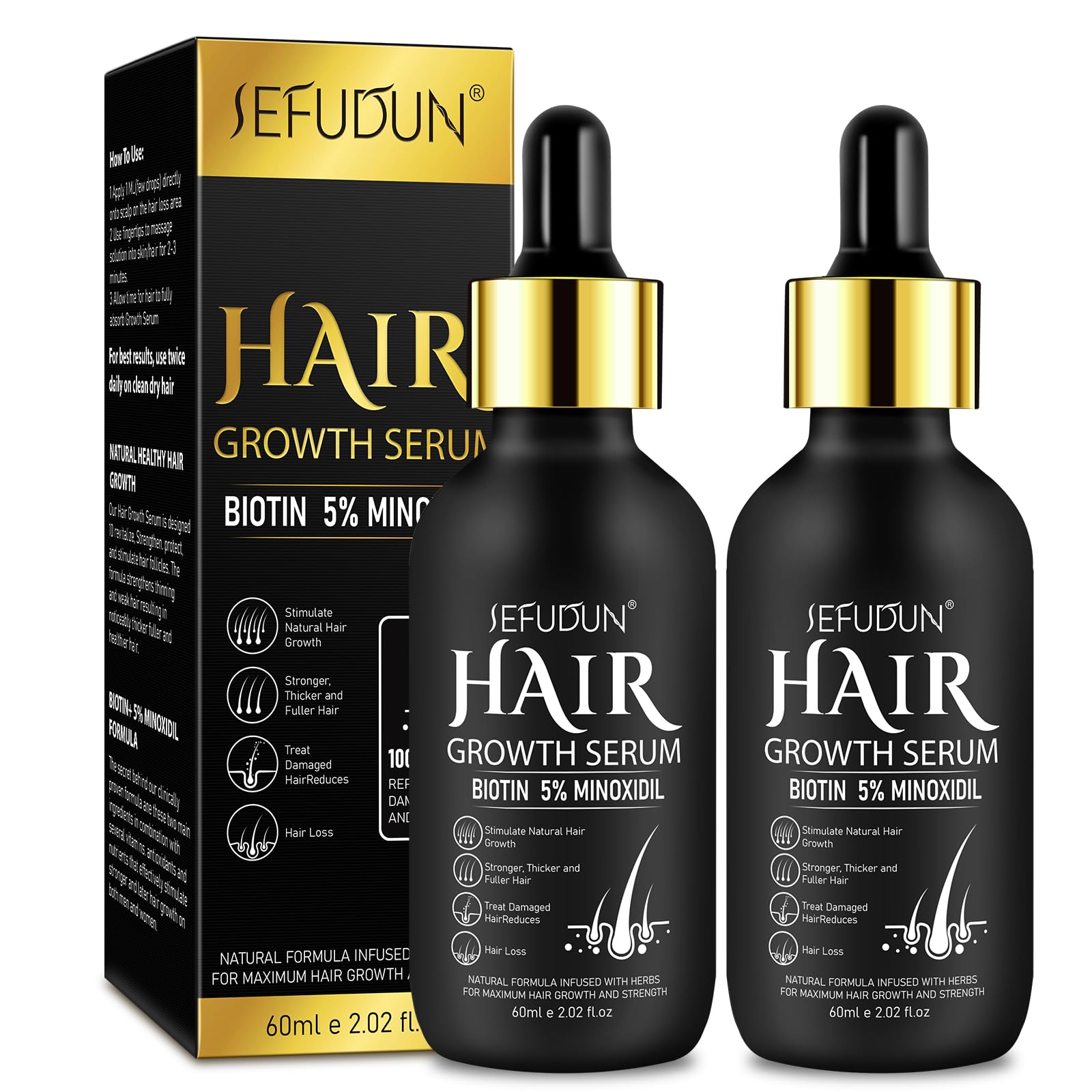 Aceite Para El Crecimiento Del Cabello Con 5% De Minoxidil Para Hombres Y Mujeres, 120 Ml X2 - Venta Internacional.