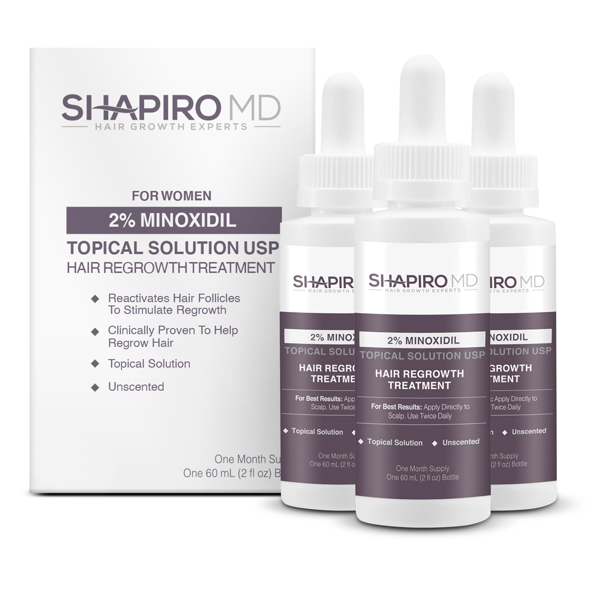 Foto 2 pulgar | Sérum Para El Crecimiento Del Cabello Shapiro Md Minoxidil, Solución Tópica Al 2% - Venta Internacional.