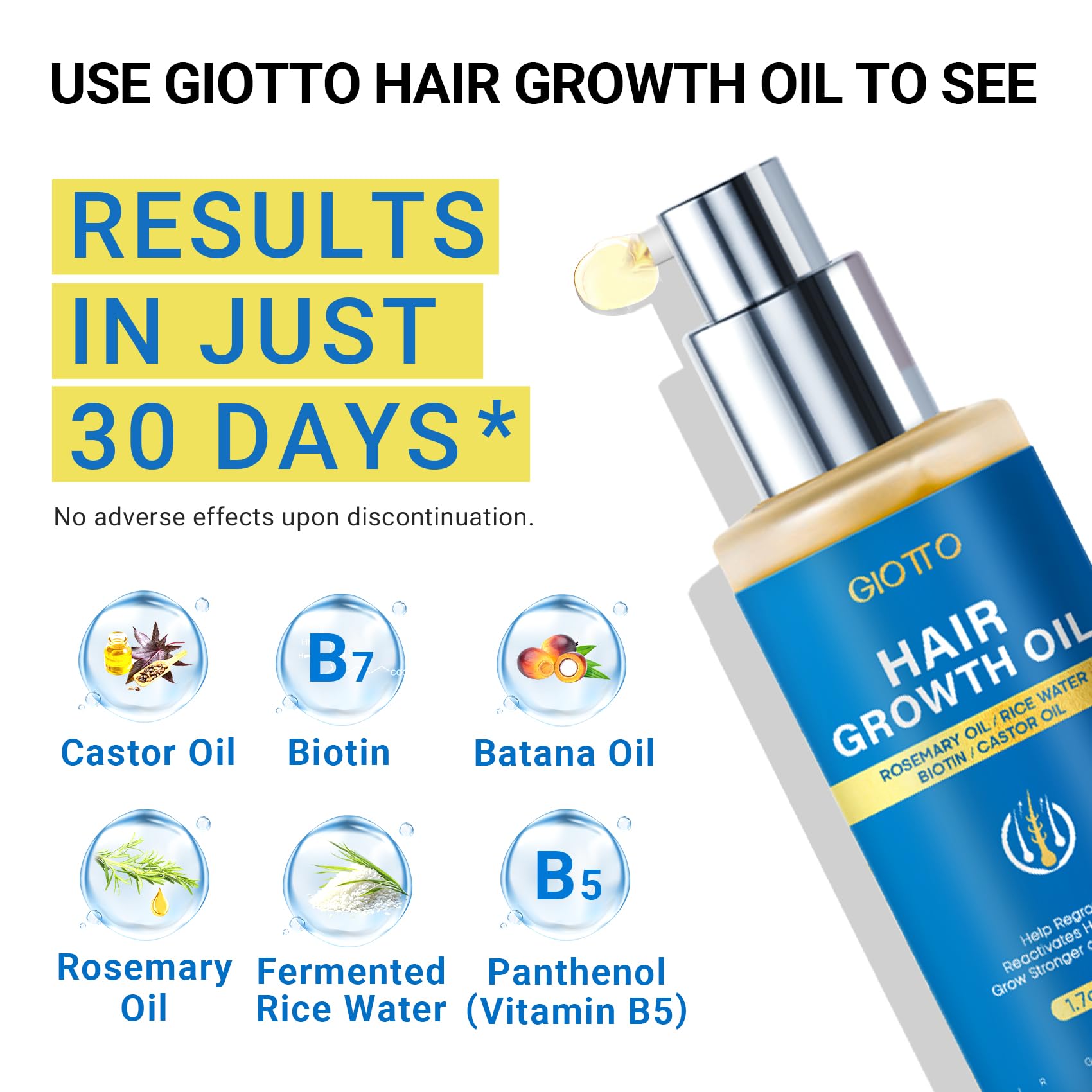 Foto 3 | Sérum Para El Crecimiento Del Cabello Giotto Con Biotina, Romero Y Aceite De Ricino - Venta Internacional.