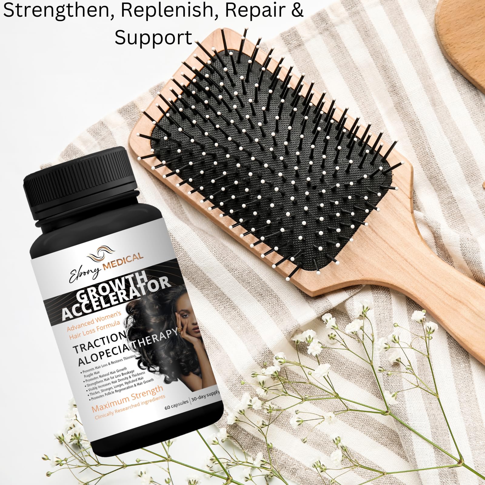 Foto 6 pulgar | Suplemento Ebony Medical Para El Crecimiento Del Cabello, Tracción, Alopecia 30d - Venta Internacional.