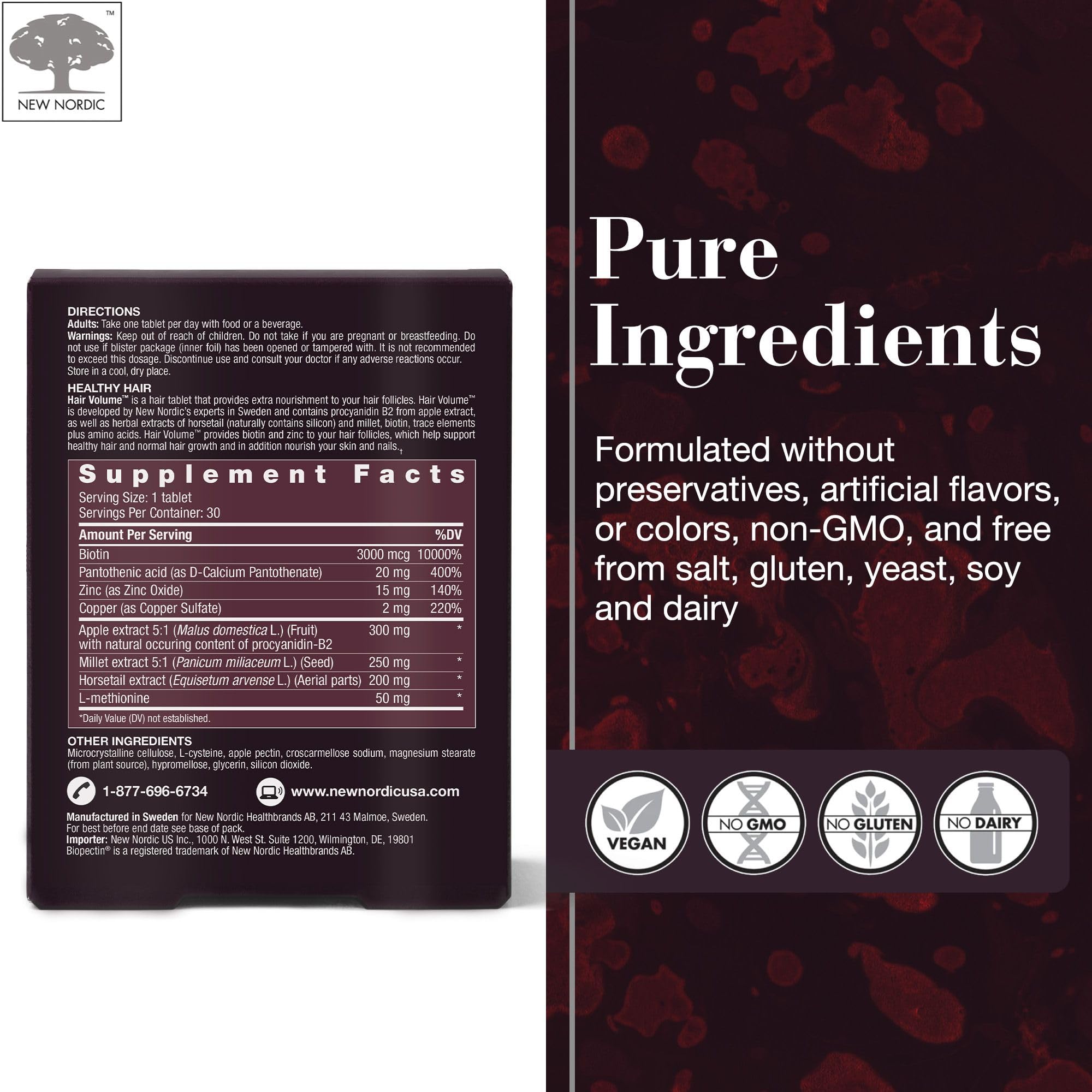 Foto 8 pulgar | Hair Volume Tablets New Nordic 3000 Mcg Biotina 30 Tabletas - Venta Internacional