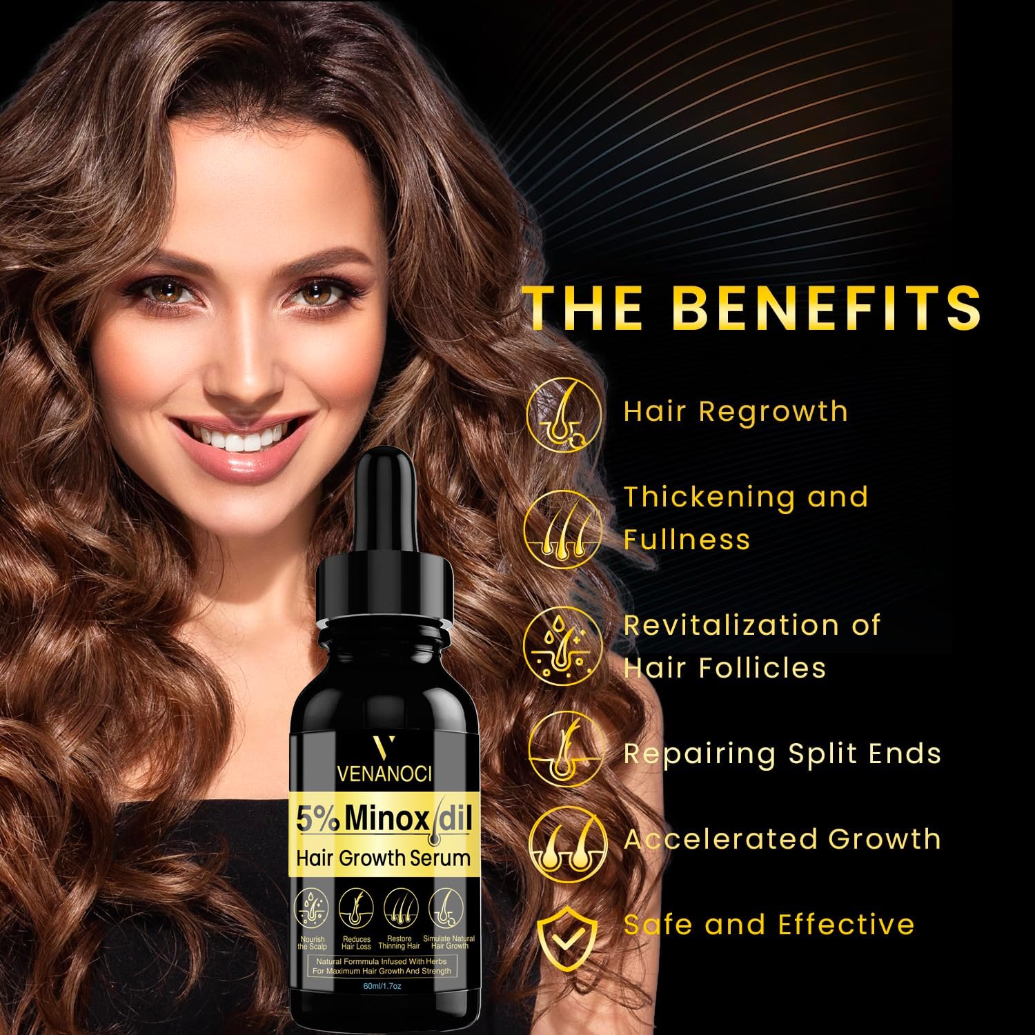 Foto 4 pulgar | Aceite para Crecimiento de Cabello Venanoci 5% Minoxidil Unisex - Venta Internacional