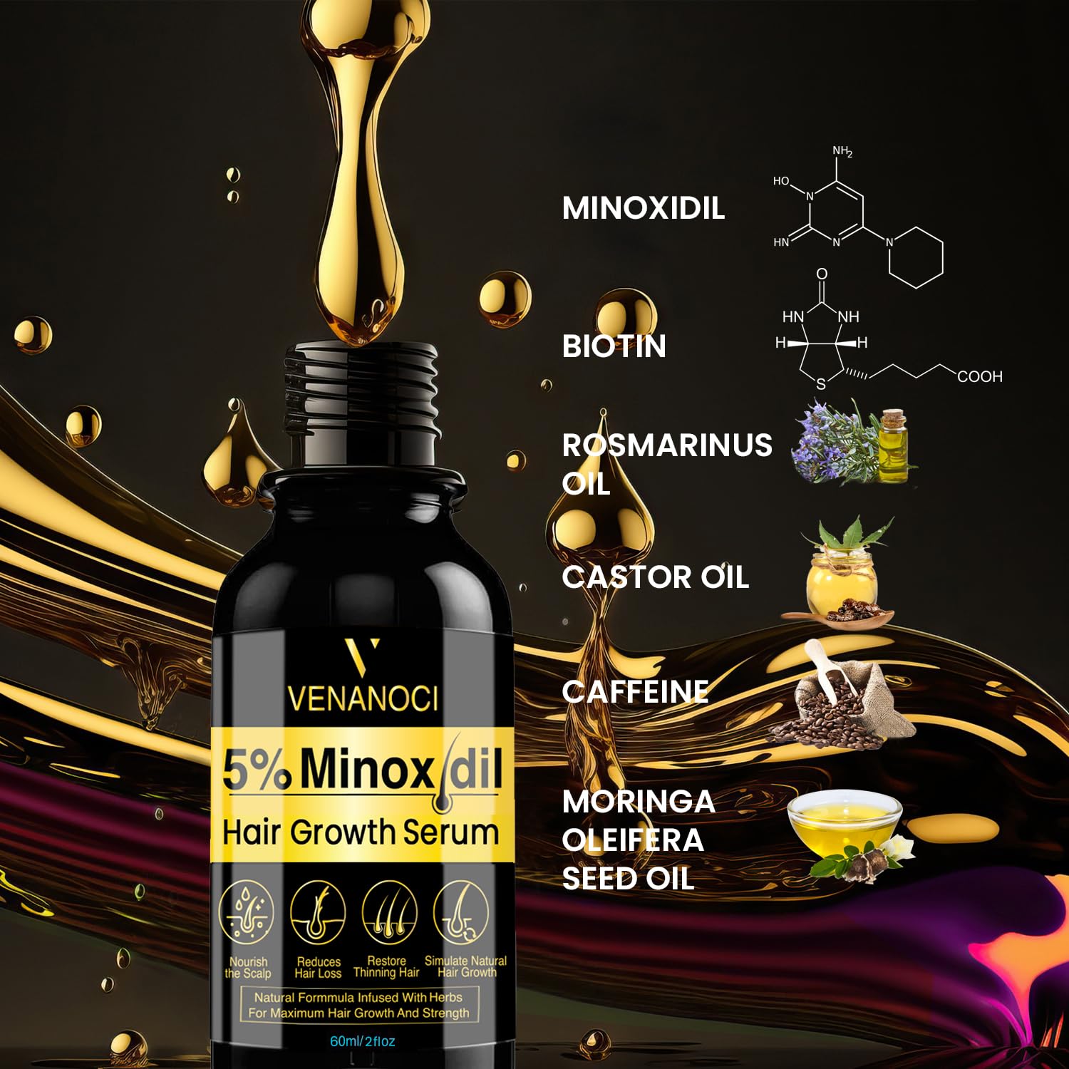 Foto 5 pulgar | Aceite para Crecimiento de Cabello Venanoci 5% Minoxidil Unisex - Venta Internacional