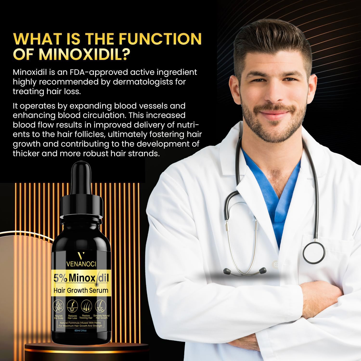 Foto 7 pulgar | Aceite para Crecimiento de Cabello Venanoci 5% Minoxidil Unisex - Venta Internacional