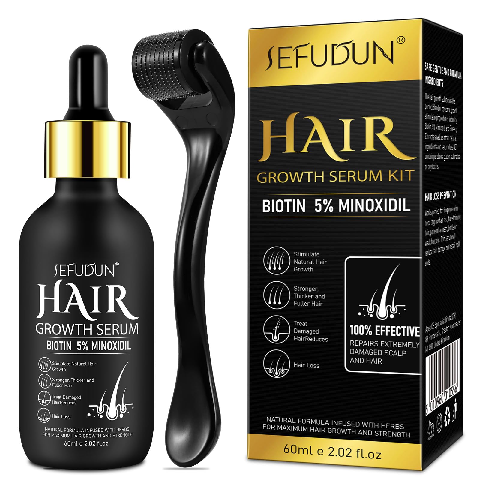 Sérum Para El Crecimiento Del Cabello, 60 Ml, 5% De Minoxidil Con Derma Roller, Kit Para Hombre - Venta Internacional.