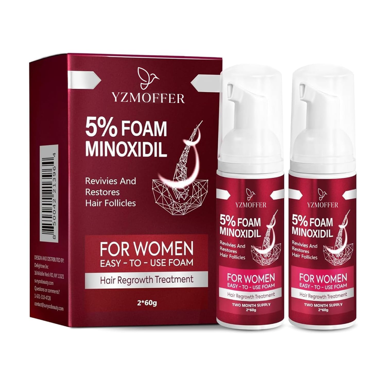 Tratamiento Para El Crecimiento Del Cabello Yzmoffer Minoxidil Con 5% De Espuma, 62 Ml, Paquete De 2 - Venta Internac