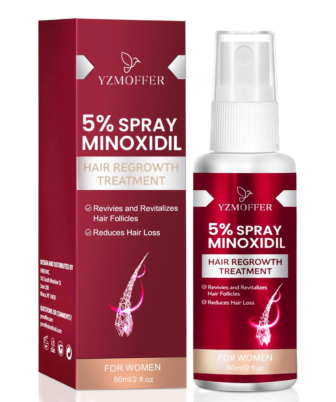 Spray Para El Crecimiento Del Cabello Yzmoffer Con 5% De Minoxidil Para Mujeres, 56 Ml - Venta Internacional.