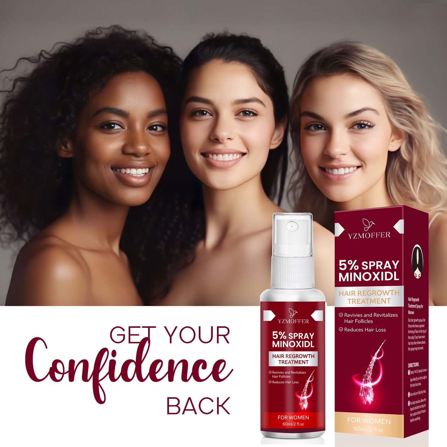 Foto 4 pulgar | Spray Para El Crecimiento Del Cabello Yzmoffer Con 5% De Minoxidil Para Mujeres, 56 Ml - Venta Internacional.