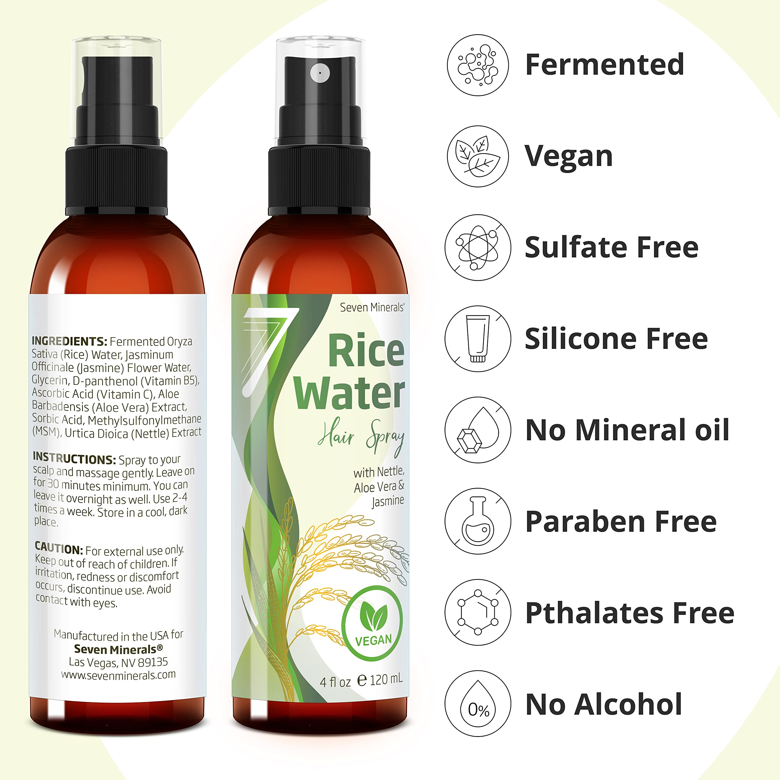Foto 5 pulgar | Spray De Agua De Arroz Con Siete Minerales Fermentados, 120 Ml, Para El Crecimiento Del Cabello - Venta Internacional.