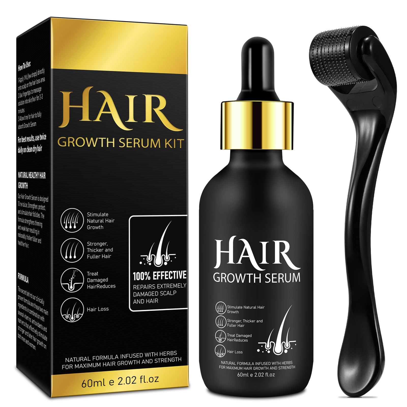 Foto 1 | Kit Para El Crecimiento Del Cabello Y Aceite Derma Roller Para El Crecimiento Del Cabello, 0,25 Mm, 60 Ml - Vent