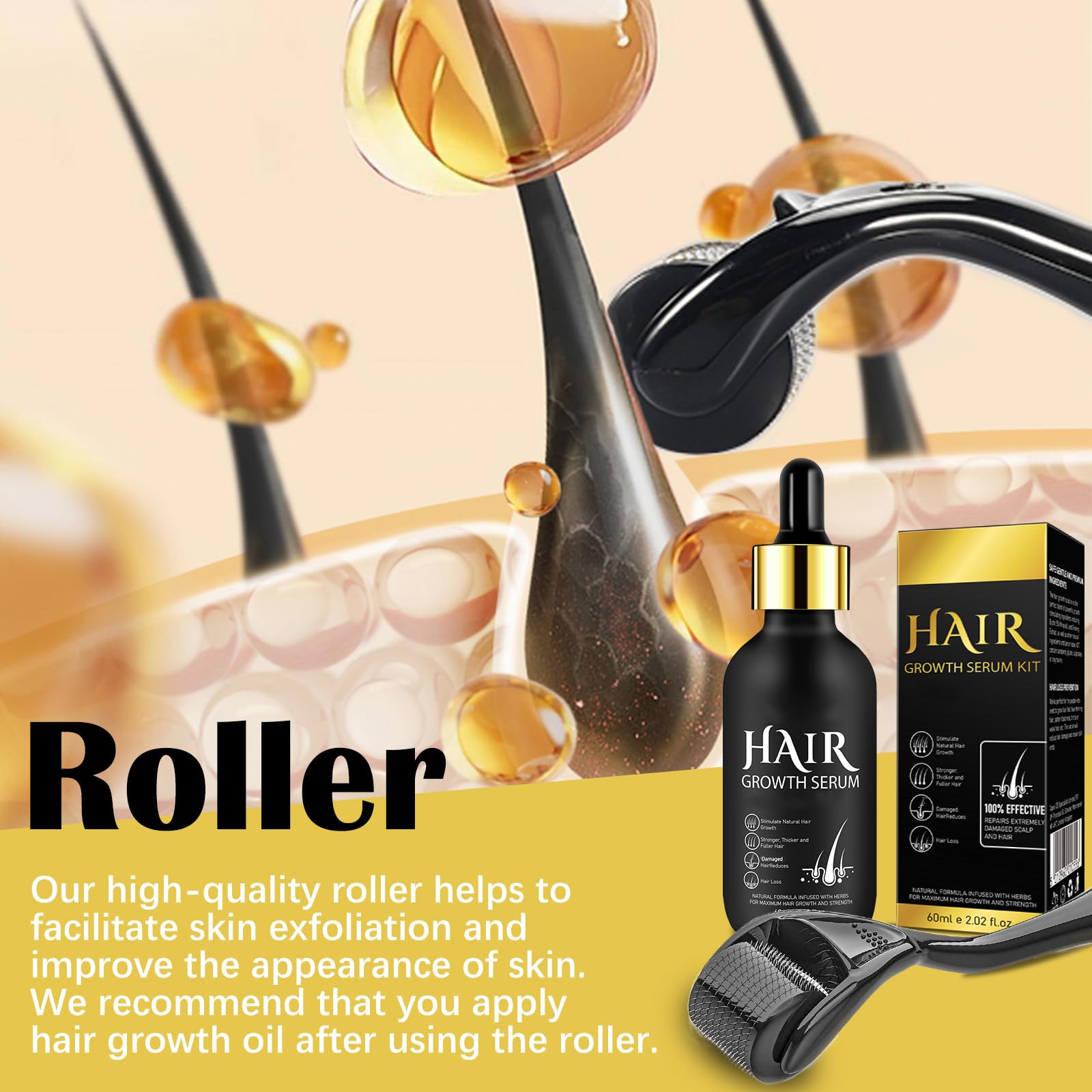 Foto 6 | Kit Para El Crecimiento Del Cabello Y Aceite Derma Roller Para El Crecimiento Del Cabello, 0,25 Mm, 60 Ml - Vent