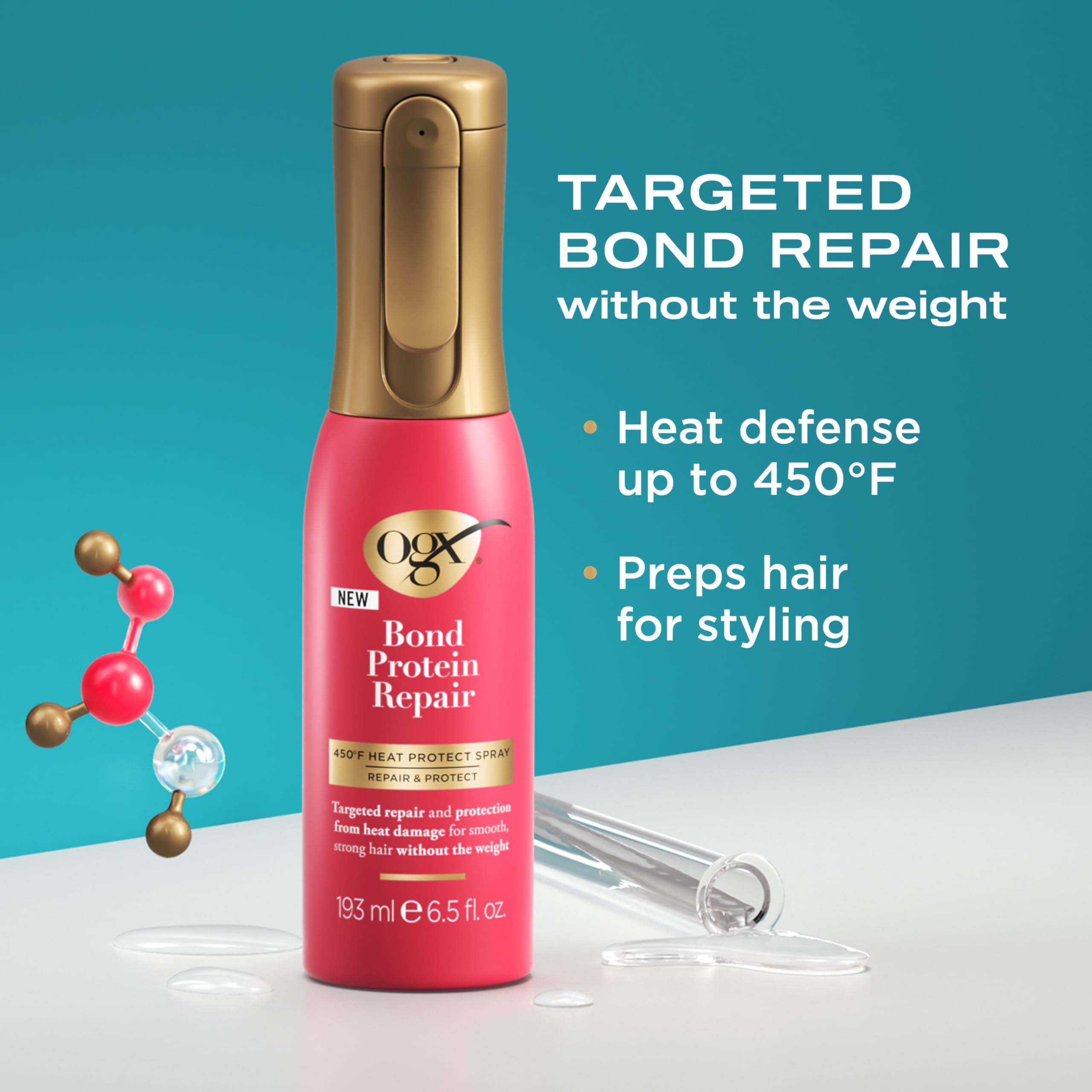 Foto 3 pulgar | Spray Heat Protect Ogx Repair & Protect Bond Protein, 200 Ml - Venta Internacional.
