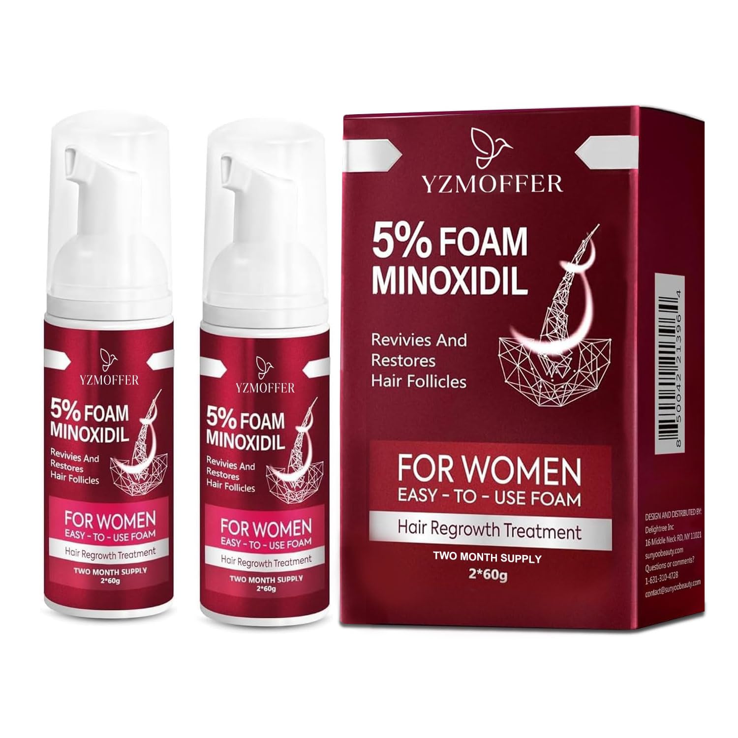 Foto 2 pulgar | Espuma De Minoxidil Para El Crecimiento Del Cabello Femenino Al 5%, 60 Ml, Paquete De 2 - Venta Internacional.