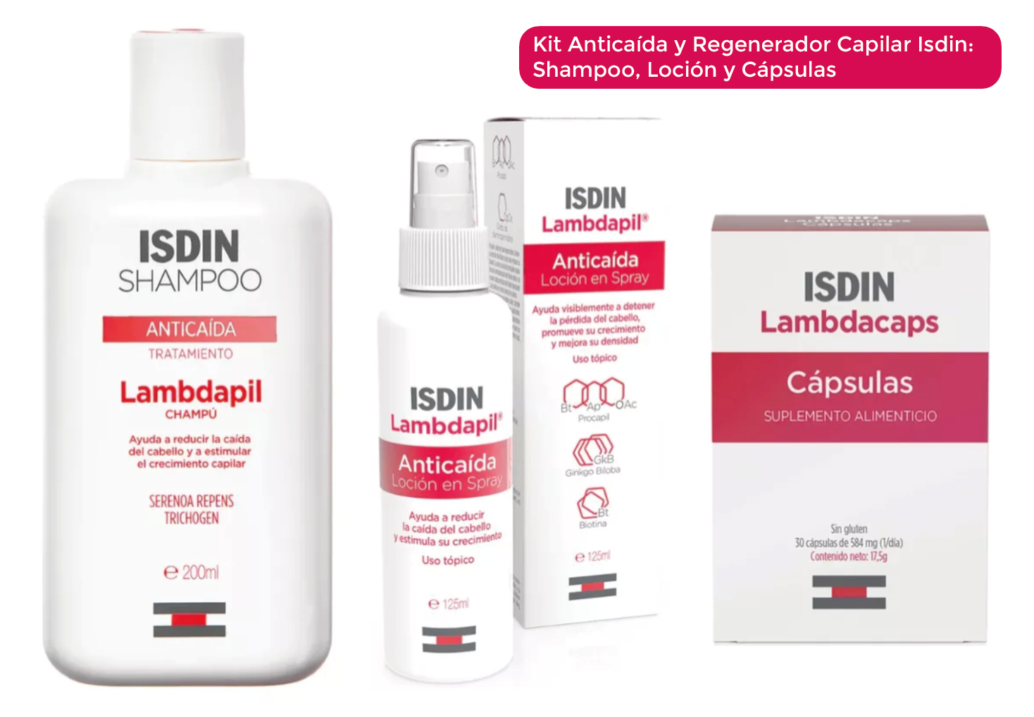 Kit Anticaída Y Fortalecimiento Capilar Isdin Lambdapil: Shampoo, Loción Y Suplemento Para Crecimiento