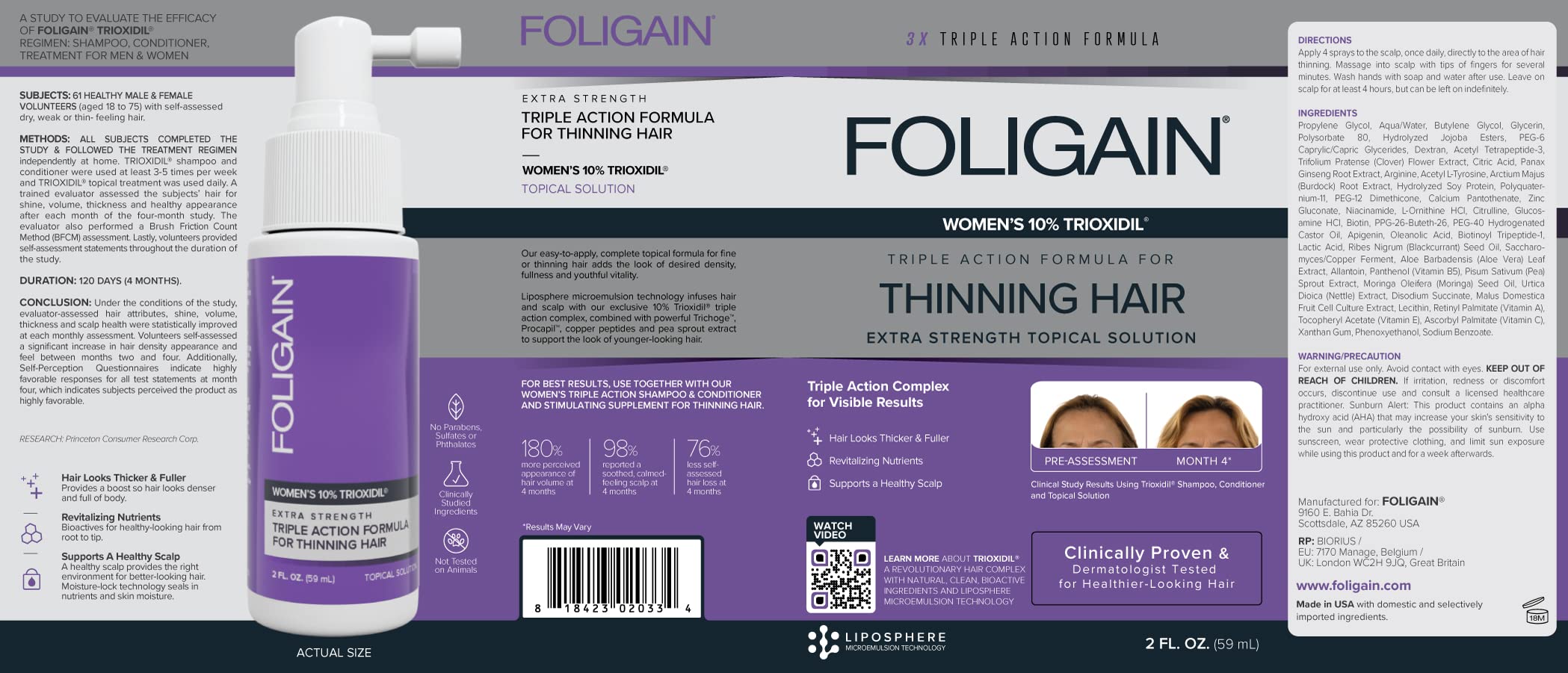 Foto 5 | Fórmula Capilar Foligain Triple Action Complete 60 Ml Para Mujeres - Venta Internacional.