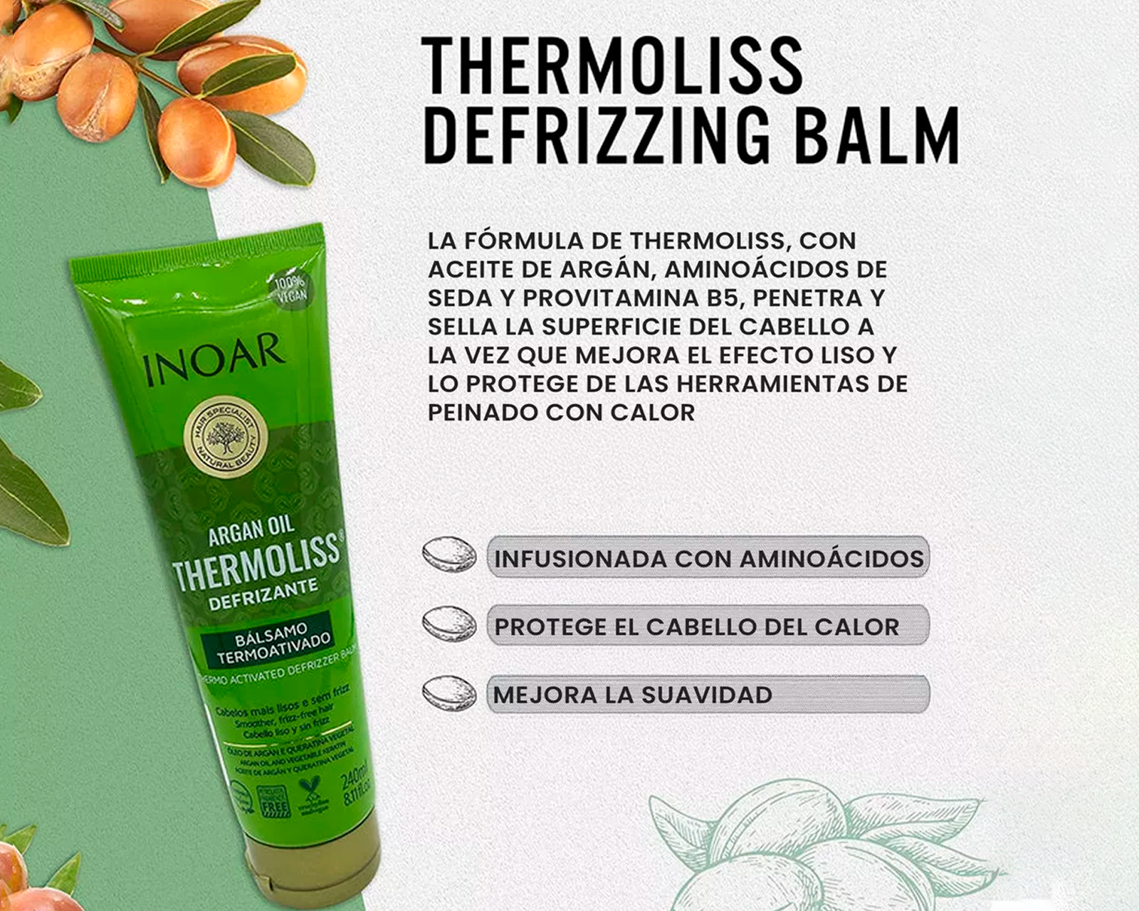 Foto 6 pulgar | Inoar Thermolis Aceite De Argan Balsamo Protector De Calor 240ml