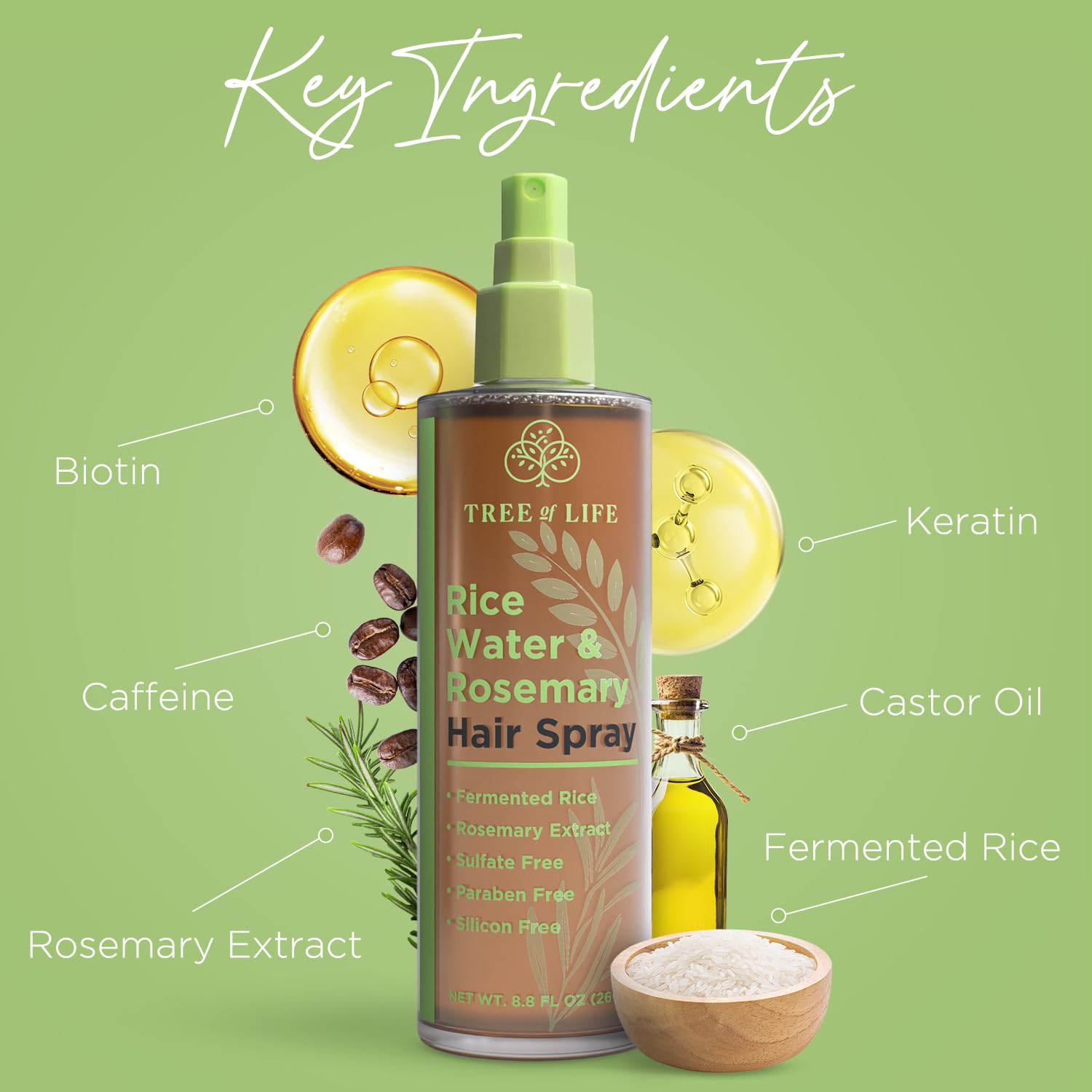 Foto 3 pulgar | Spray Para El Cabello Tree Of Life Beauty Rice Water Con Romero, 260 Ml - Venta Internacional.