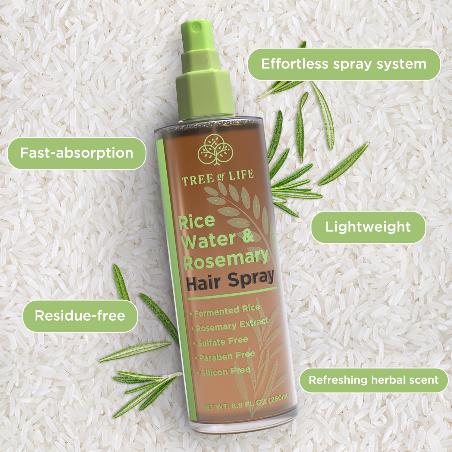 Foto 6 pulgar | Spray Para El Cabello Tree Of Life Beauty Rice Water Con Romero, 260 Ml - Venta Internacional.