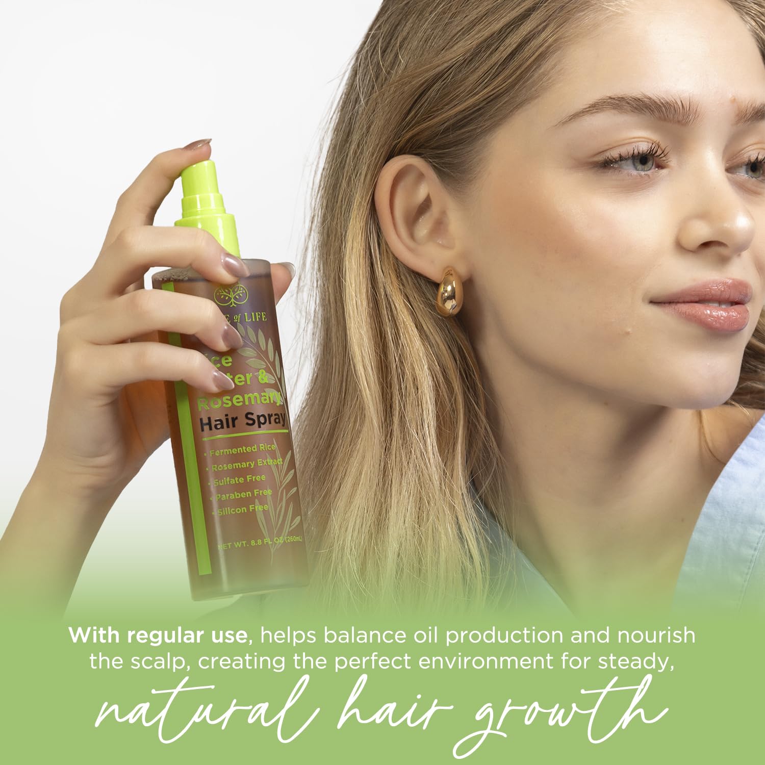 Foto 8 pulgar | Spray Para El Cabello Tree Of Life Beauty Rice Water Con Romero, 260 Ml - Venta Internacional.