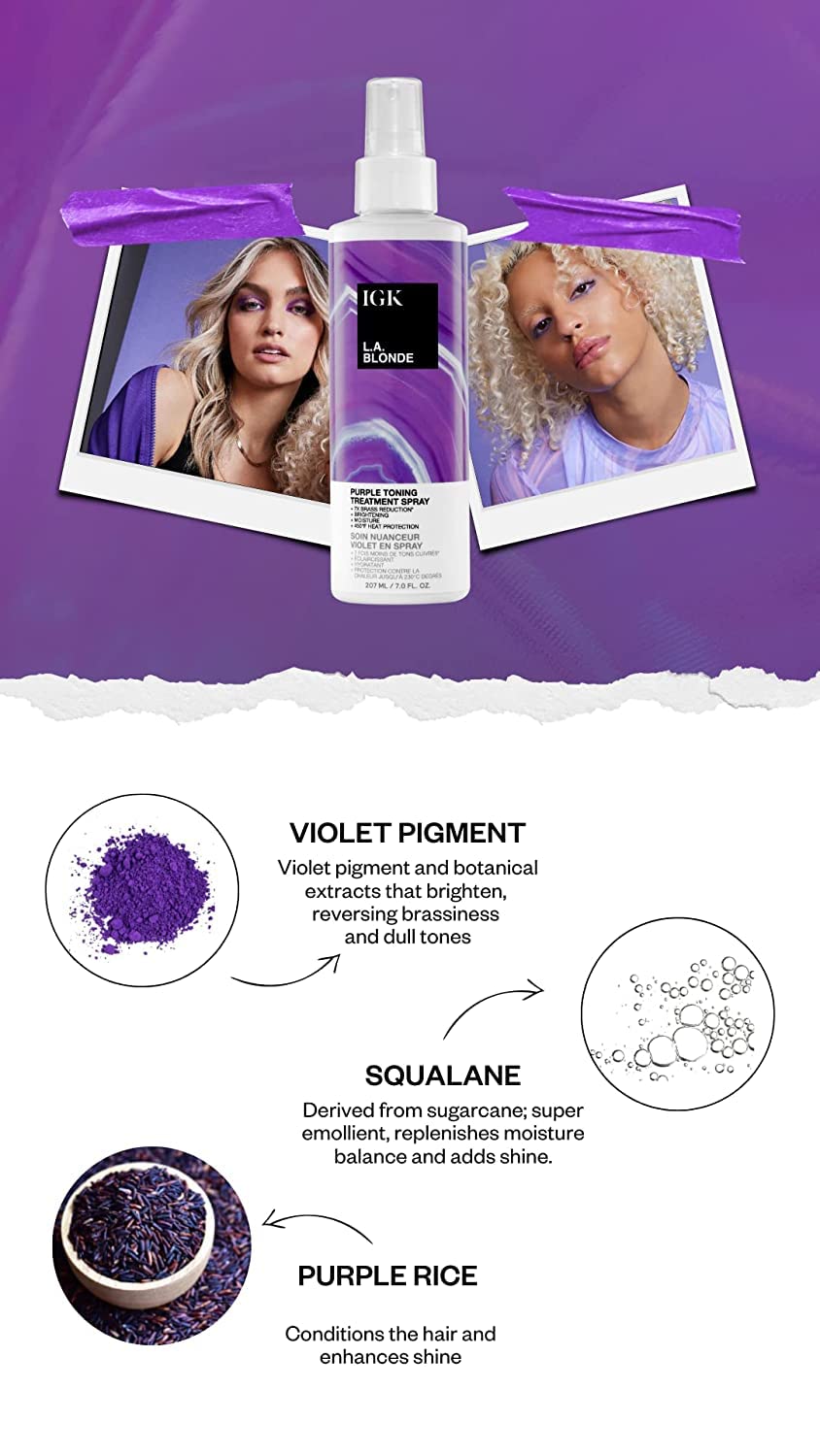 Foto 5 pulgar | Spray De Tratamiento Tonificante Morado Igk La Blonde 207 Ml - Venta Internacional.