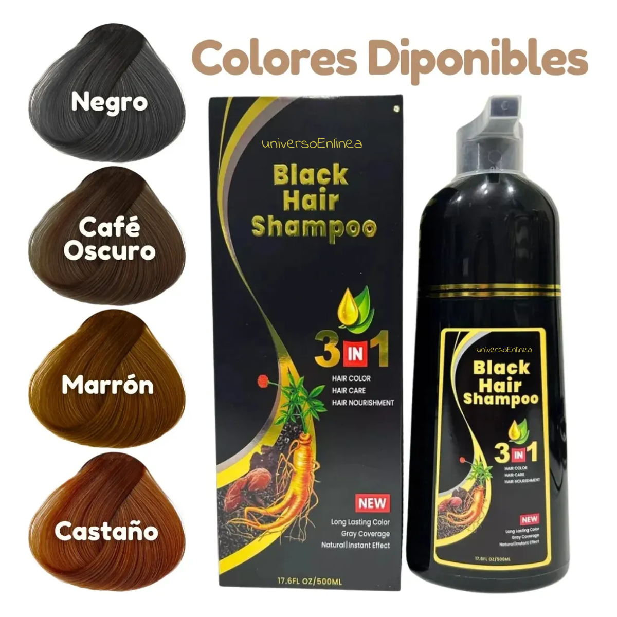 Foto 3 pulgar | Shampoo Tinte 500ml Natural Cubre Canas Instantáneo (color Negro)