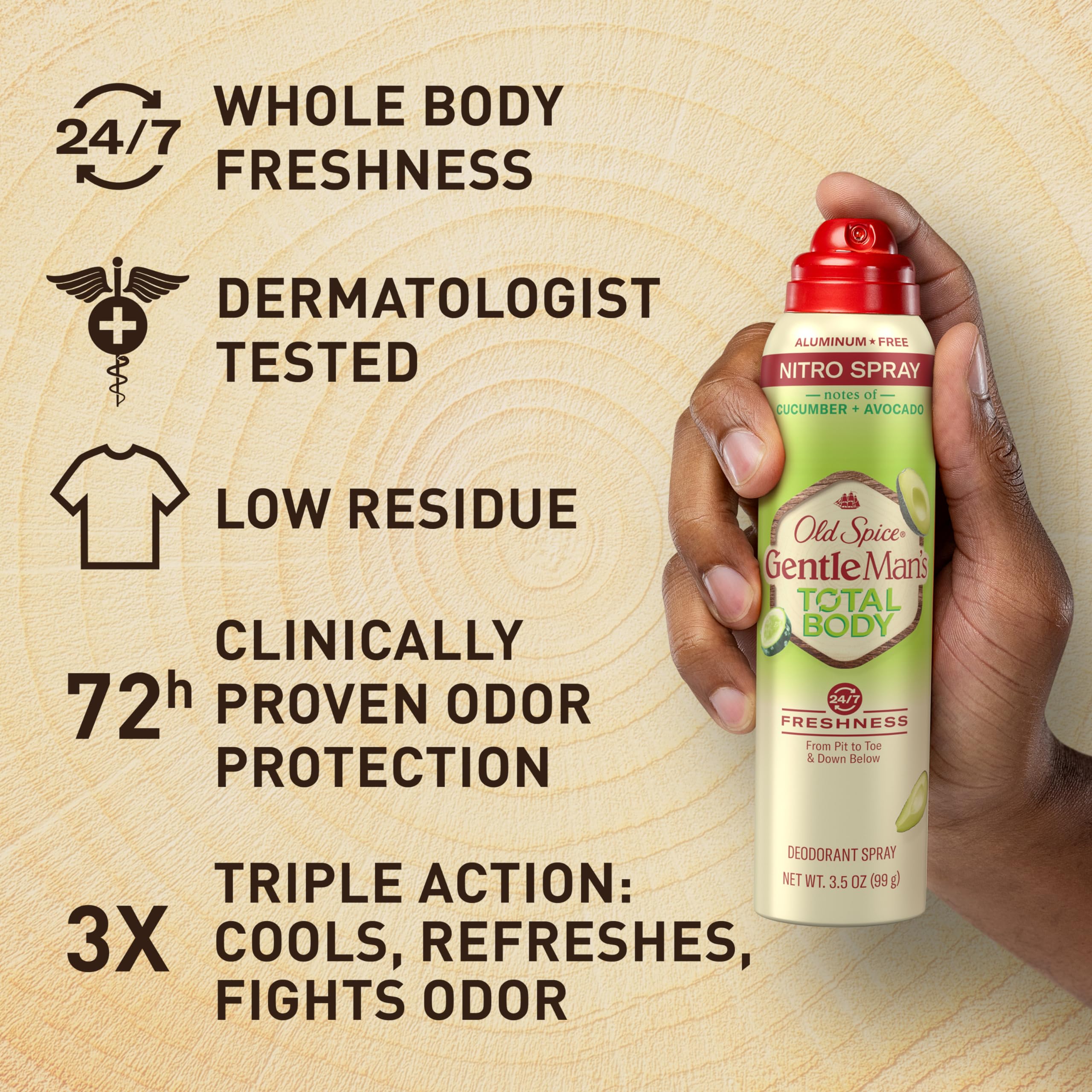 Foto 3 | Desodorante En Aerosol Old Spice Para Todo El Cuerpo, Pepino Y Aguacate, 100 Ml - Venta Internacional.