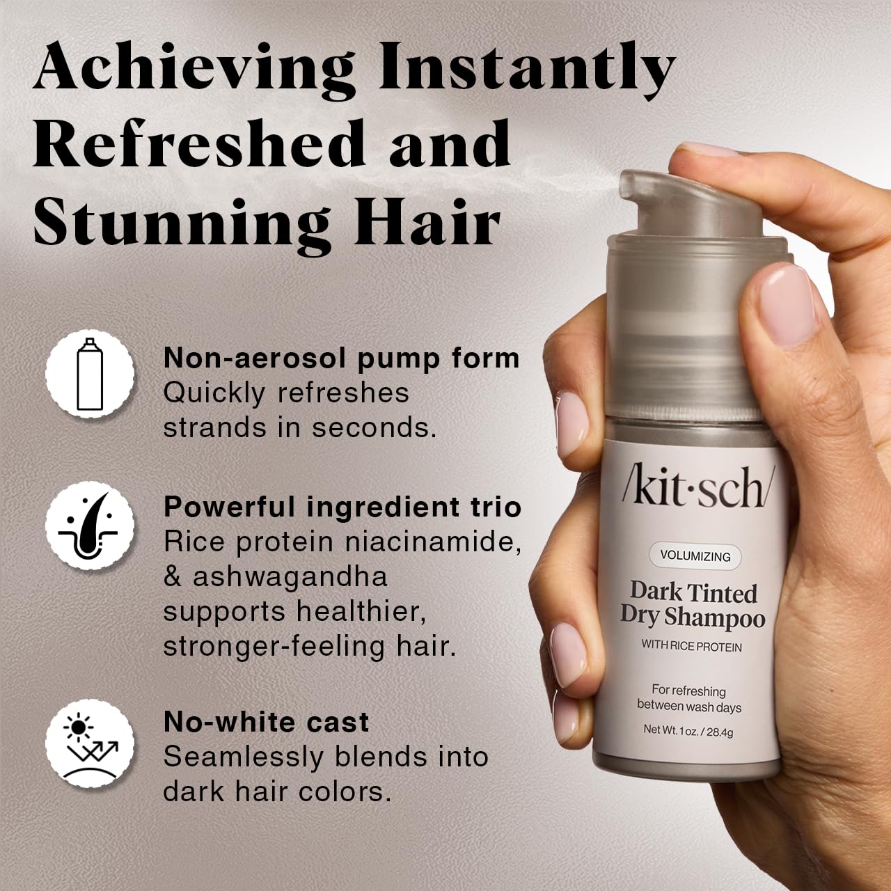 Foto 3 pulgar | Champú Seco Kitsch Con Proteína De Arroz Voluminizador, 30 Ml, Color Oscuro - Venta Internacional.